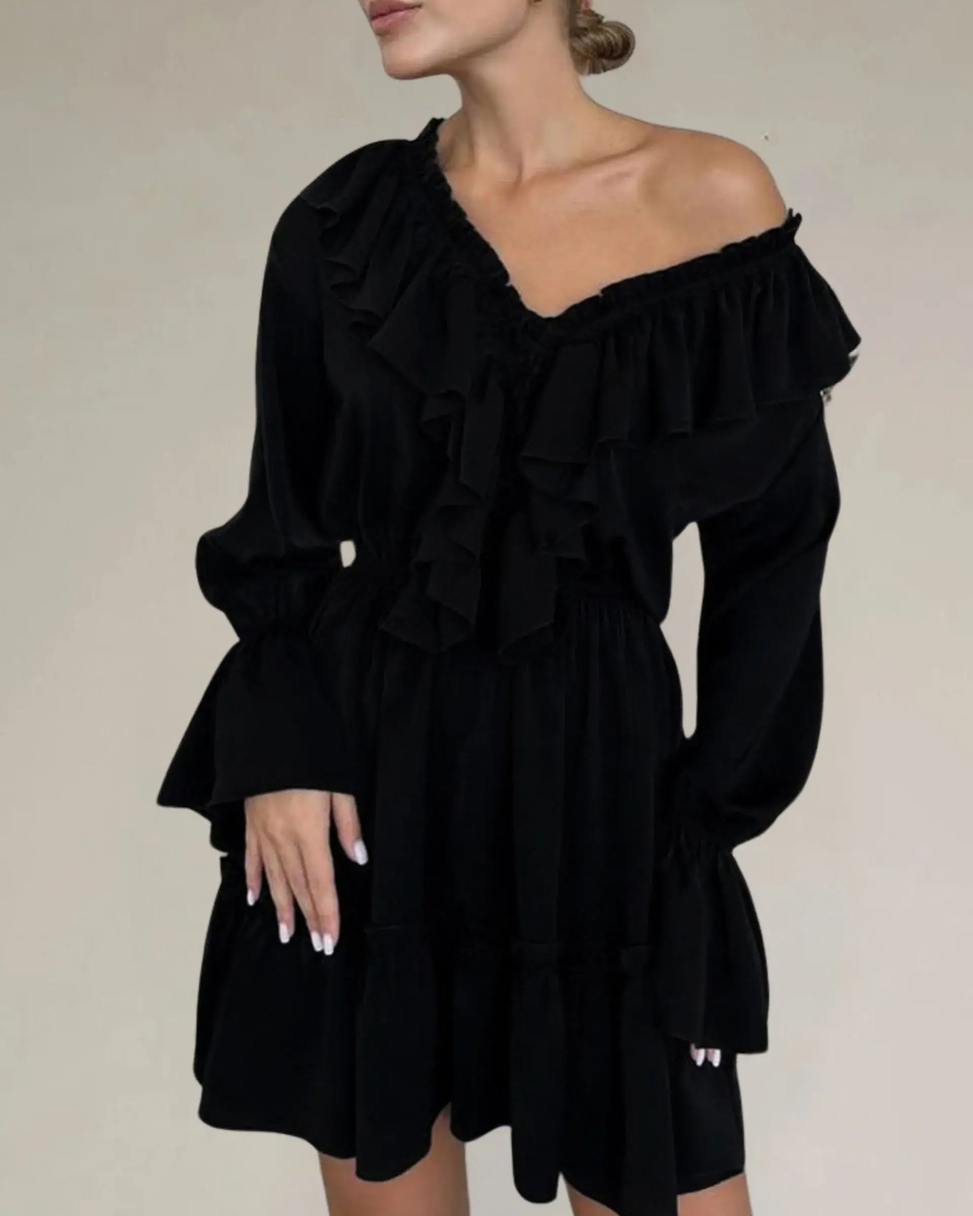 Ruffle Long Sleeve Chiffon Dress