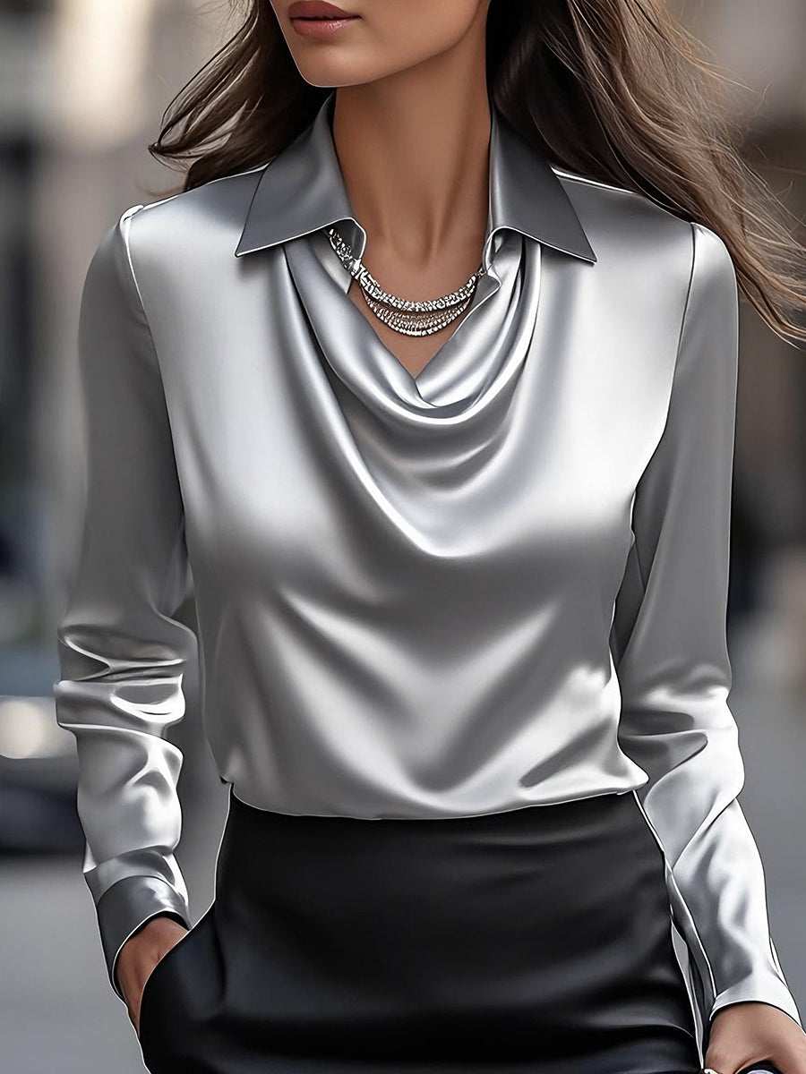 Vienna Satin Blouse with Draped Neckline
