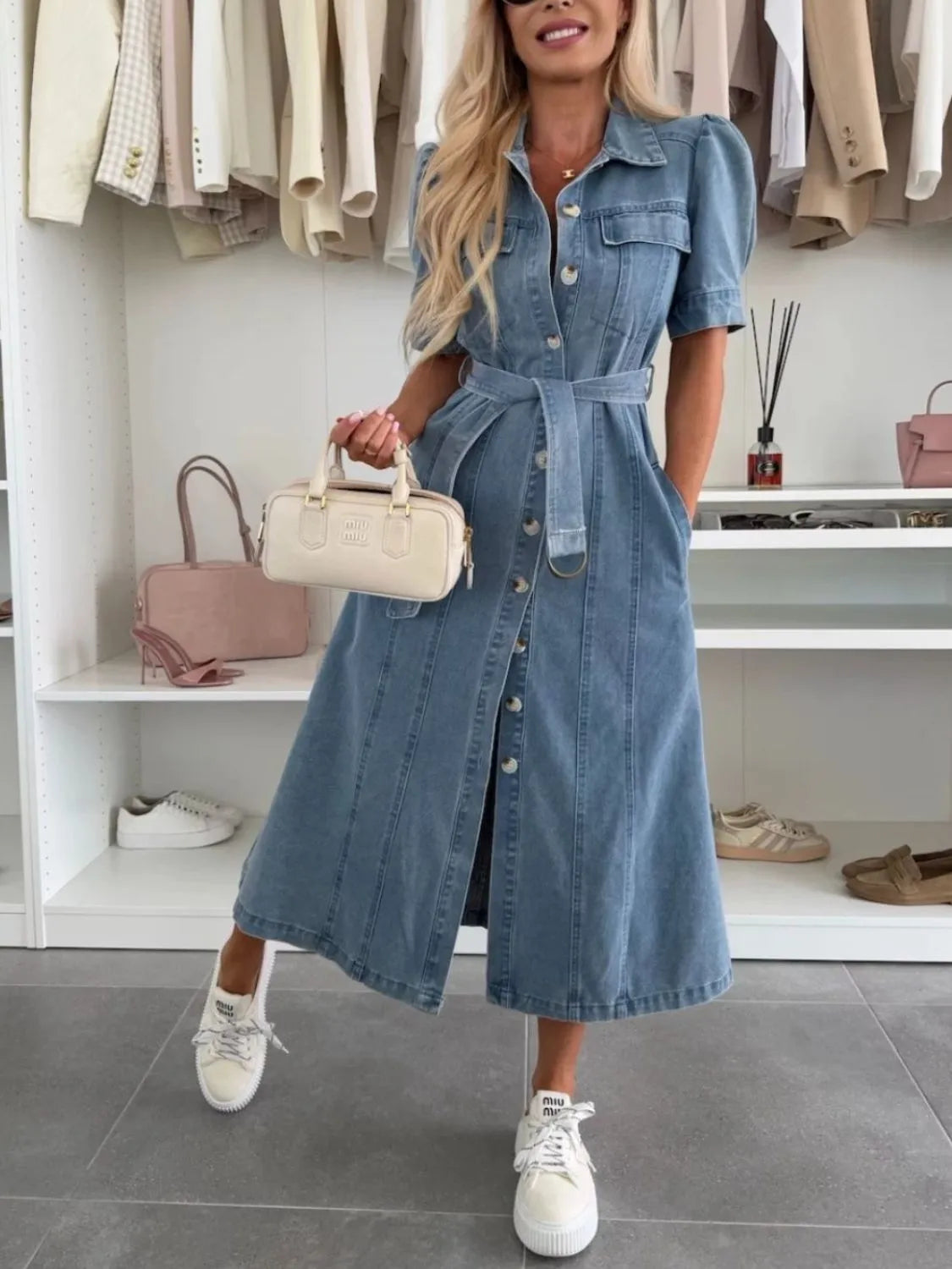 Anna - Maxi Denim Dress with Sleeves