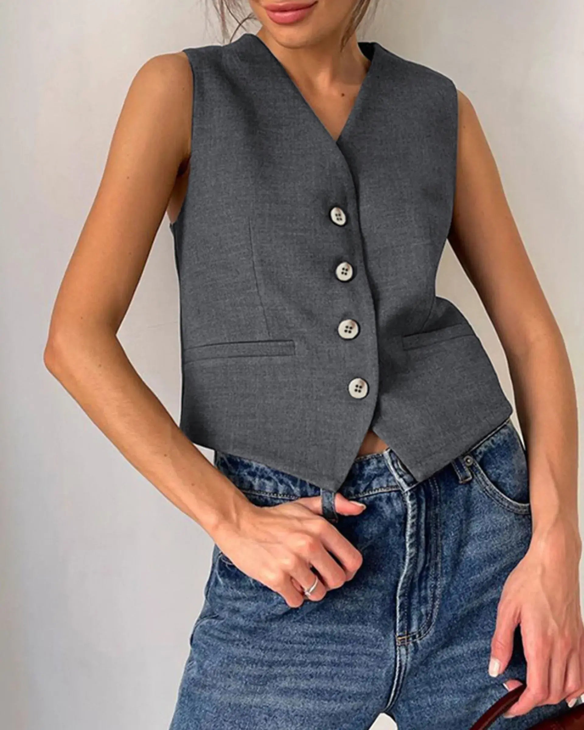 2-Piece V-Neck Sleevless Women's Lounge Set – Casual Suit for Work or Travel
