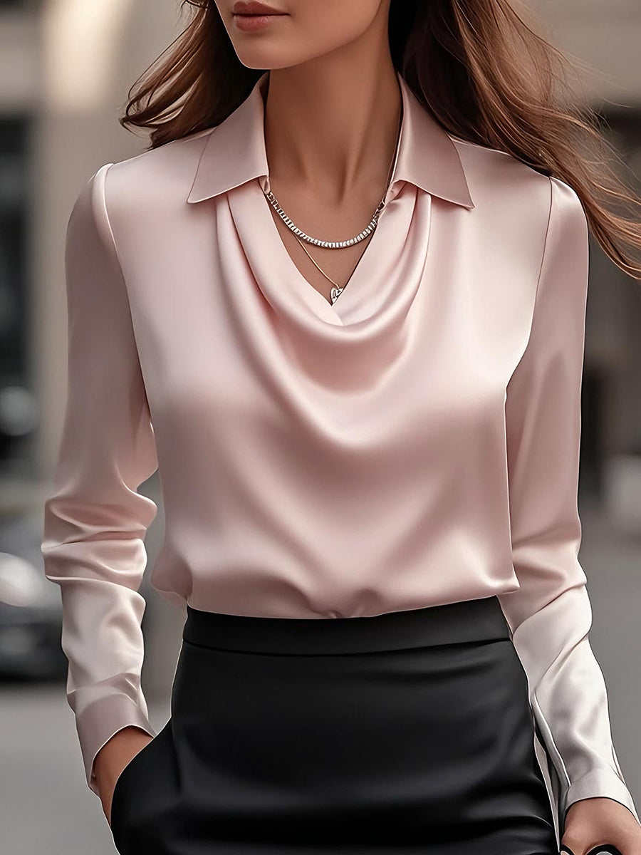 Vienna Satin Blouse with Draped Neckline