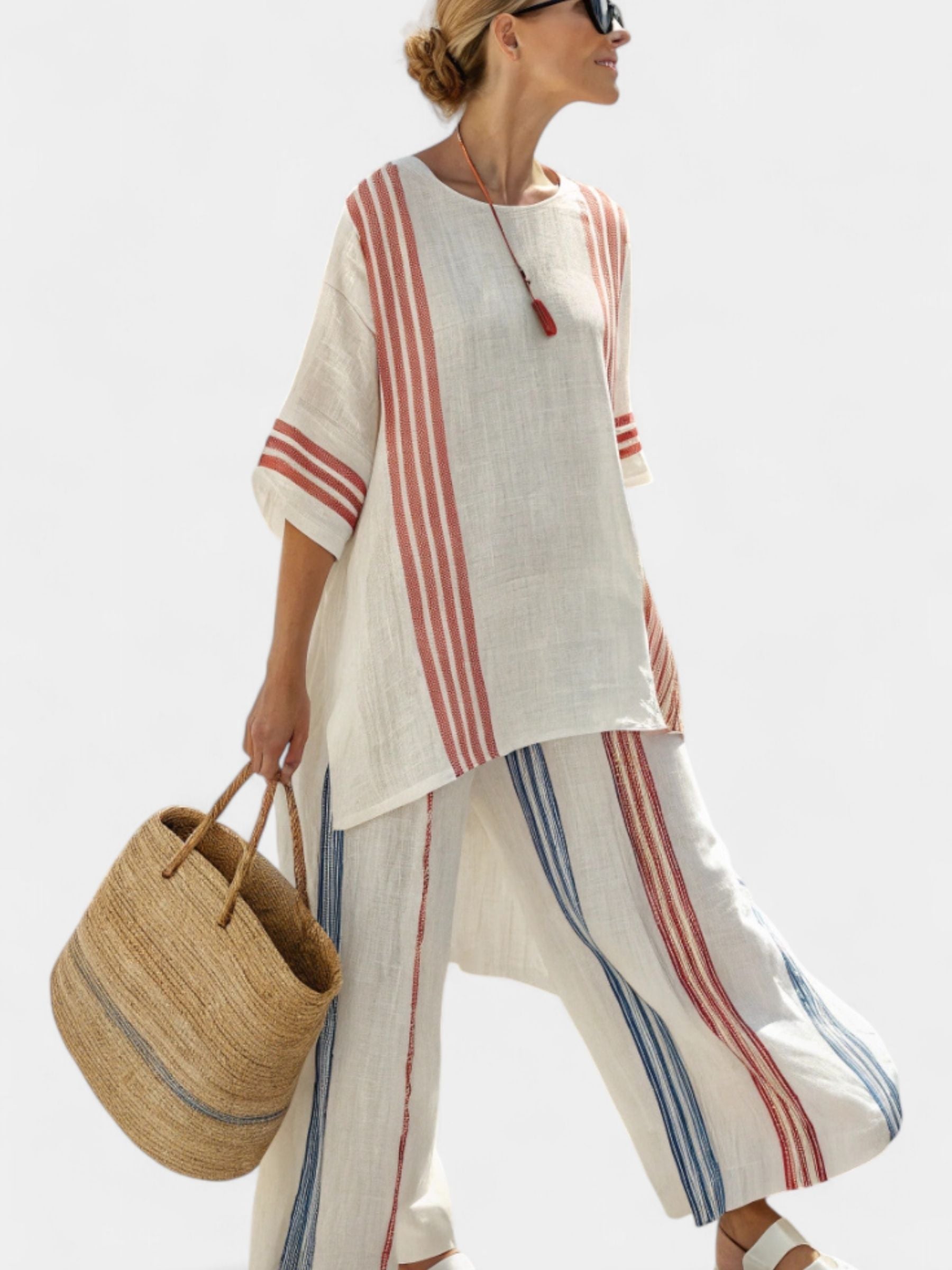 María Ethnic Bamboo Set with Stripes and Wide cut