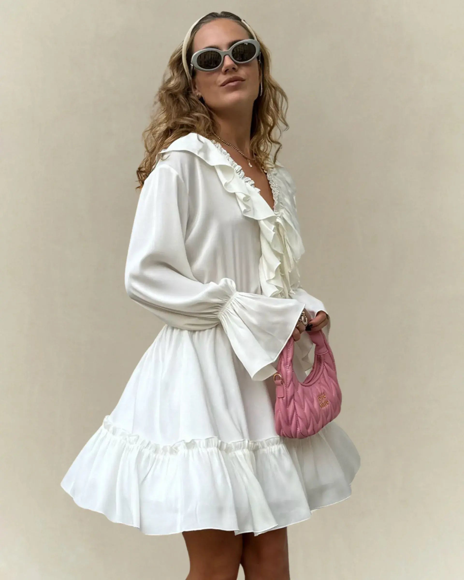 Ruffle Long Sleeve Chiffon Dress