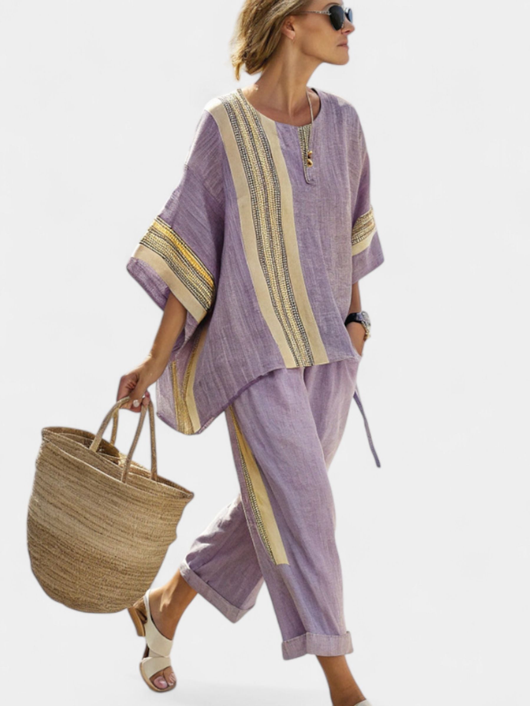 María Ethnic Bamboo Set with Stripes and Wide cut