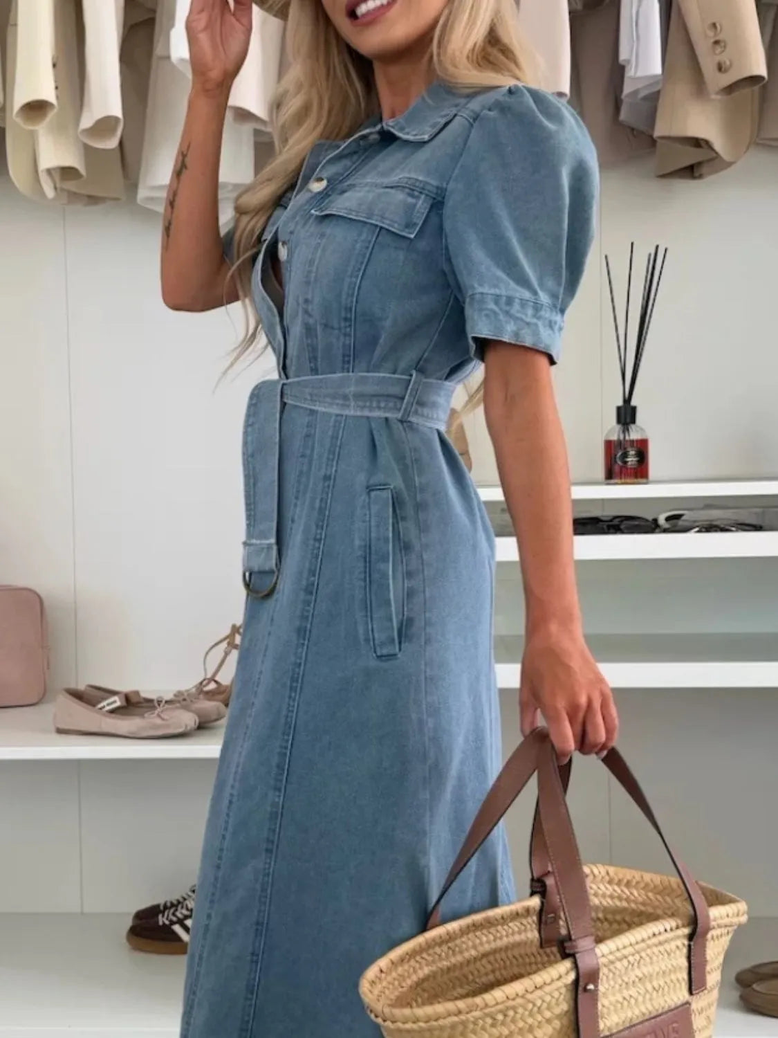 Anna - Maxi Denim Dress with Sleeves