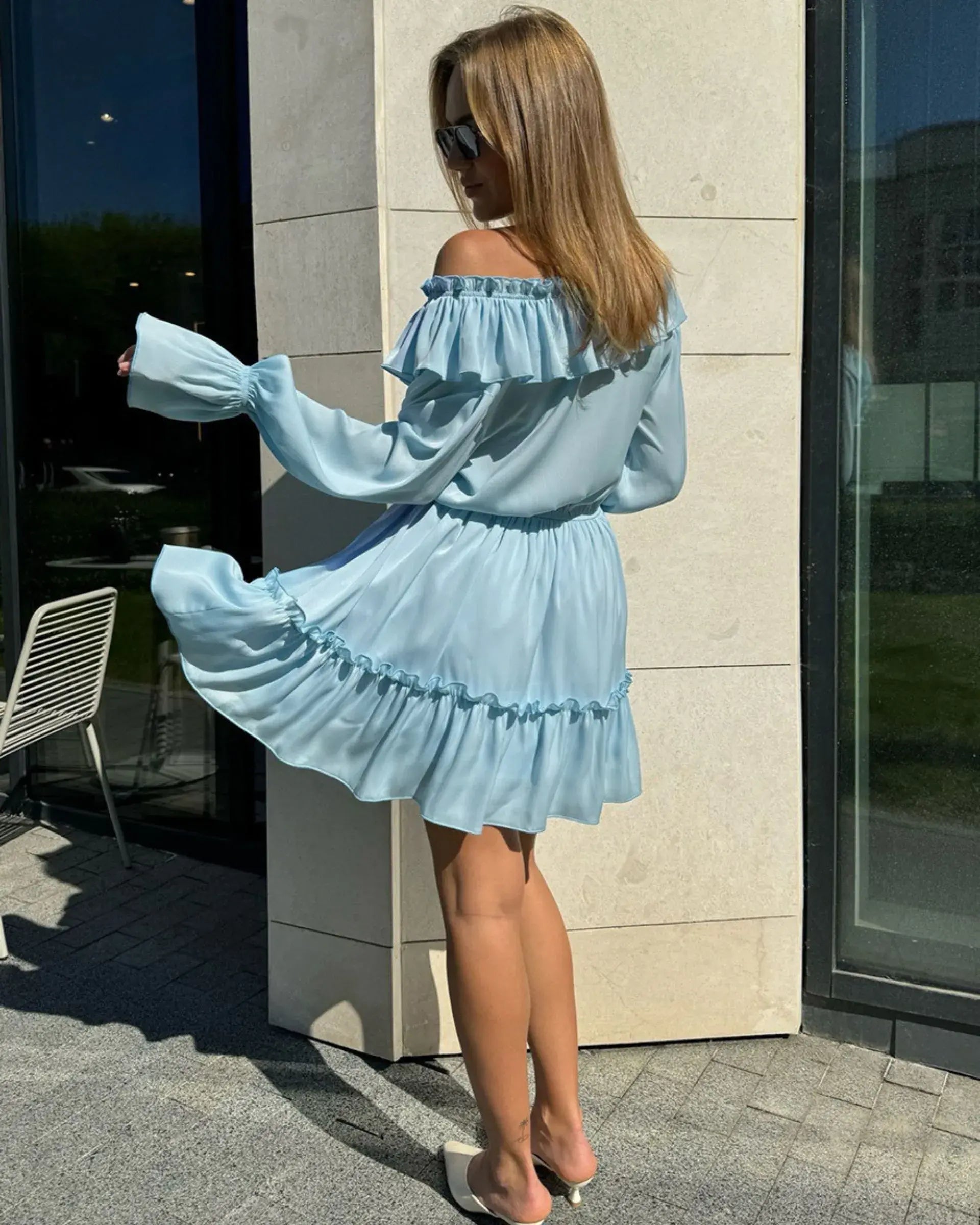 Ruffle Long Sleeve Chiffon Dress