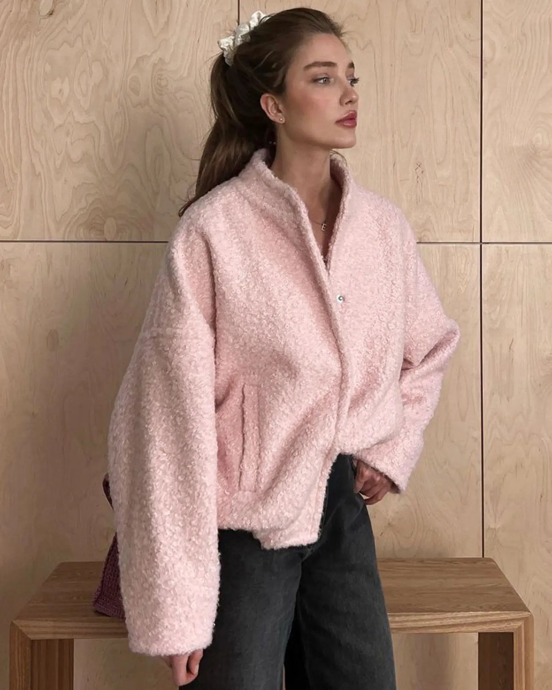 Fur Pink Jacket Dropped Shoulder