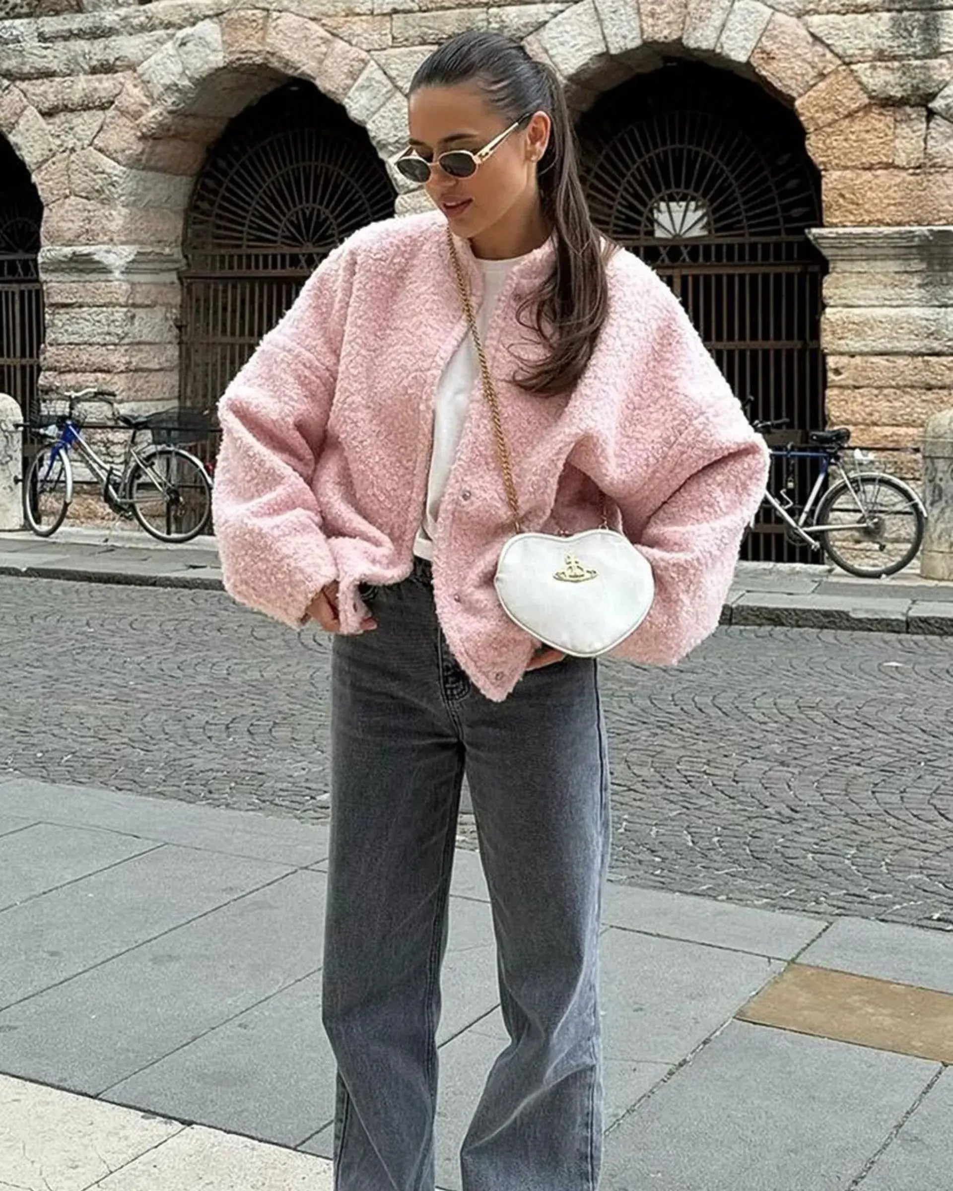 Fur Pink Jacket Dropped Shoulder