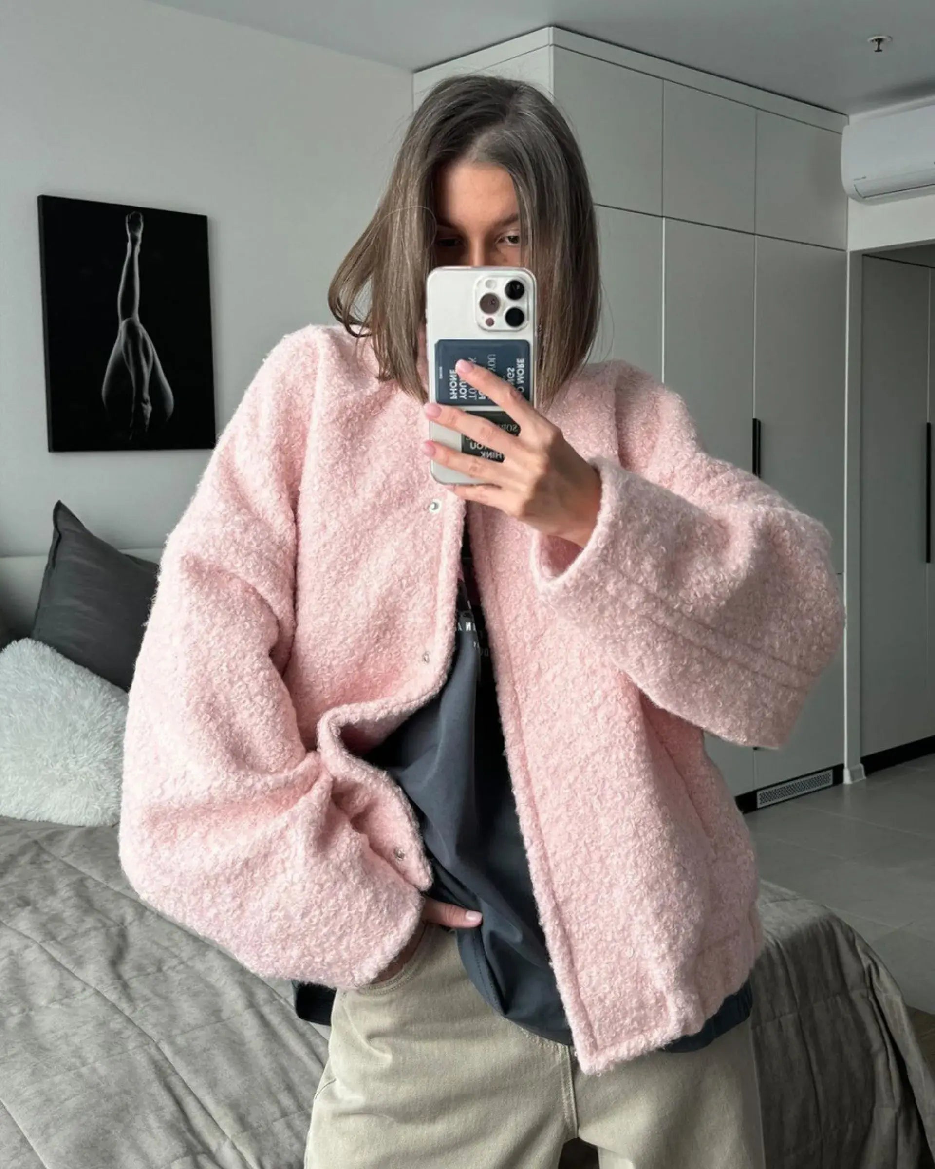 Fur Pink Jacket Dropped Shoulder