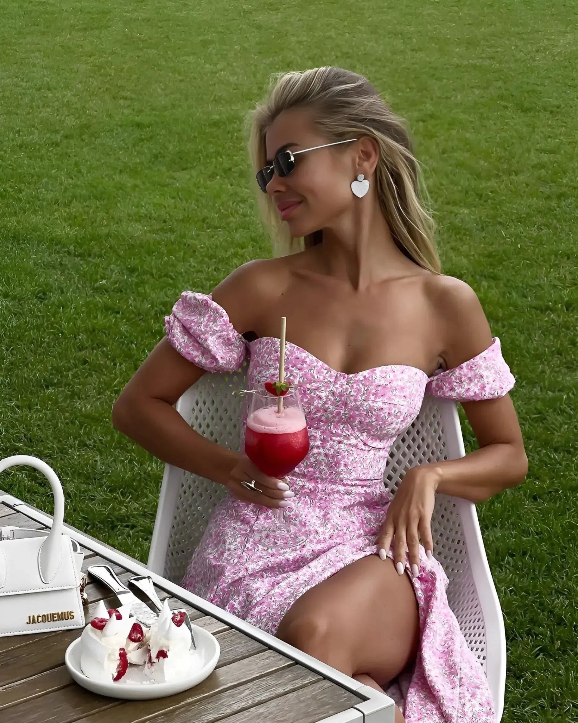 Floral Long Dress with Hollow Shoulder and Split