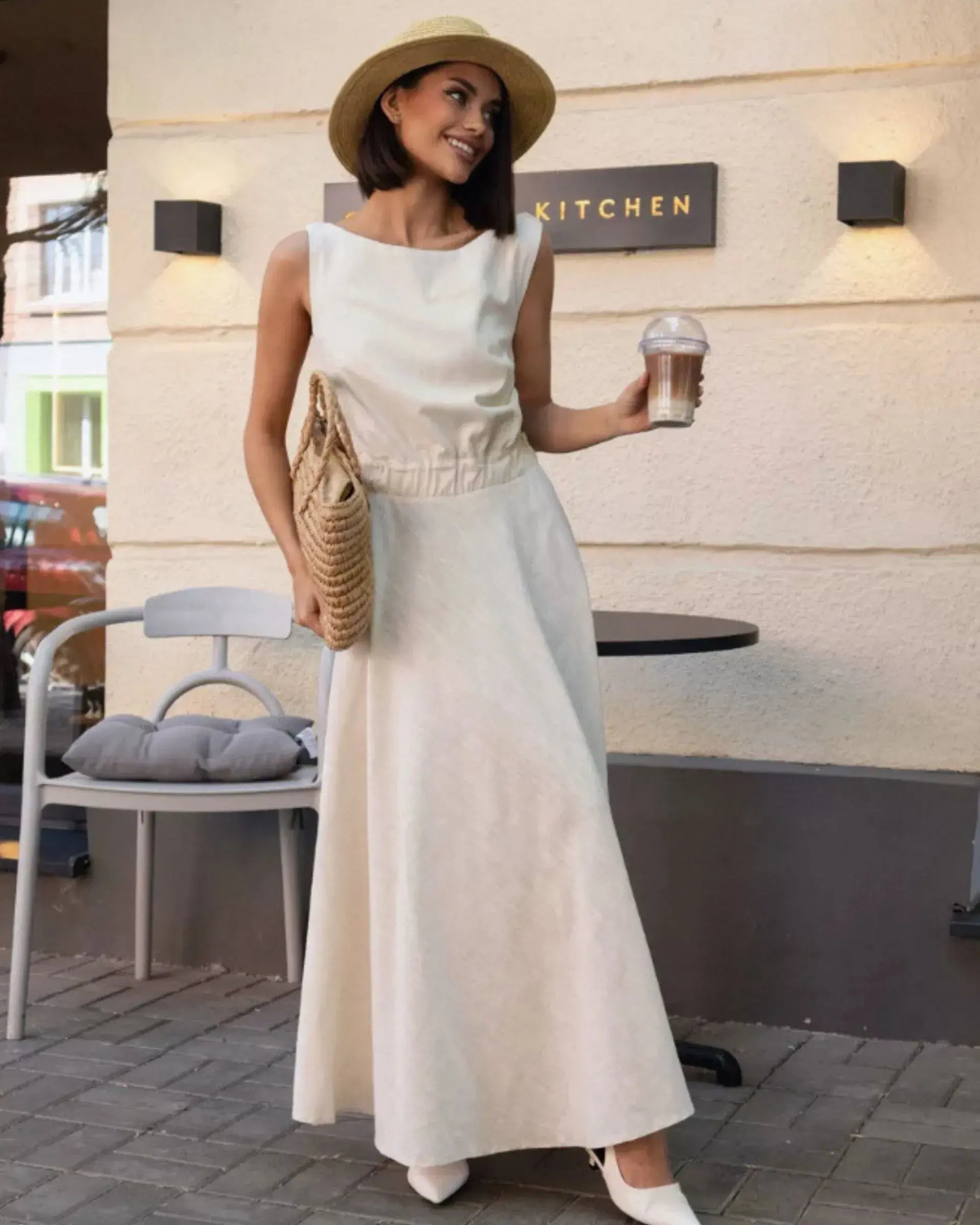 Backless Elastic Waist Full Length Dress