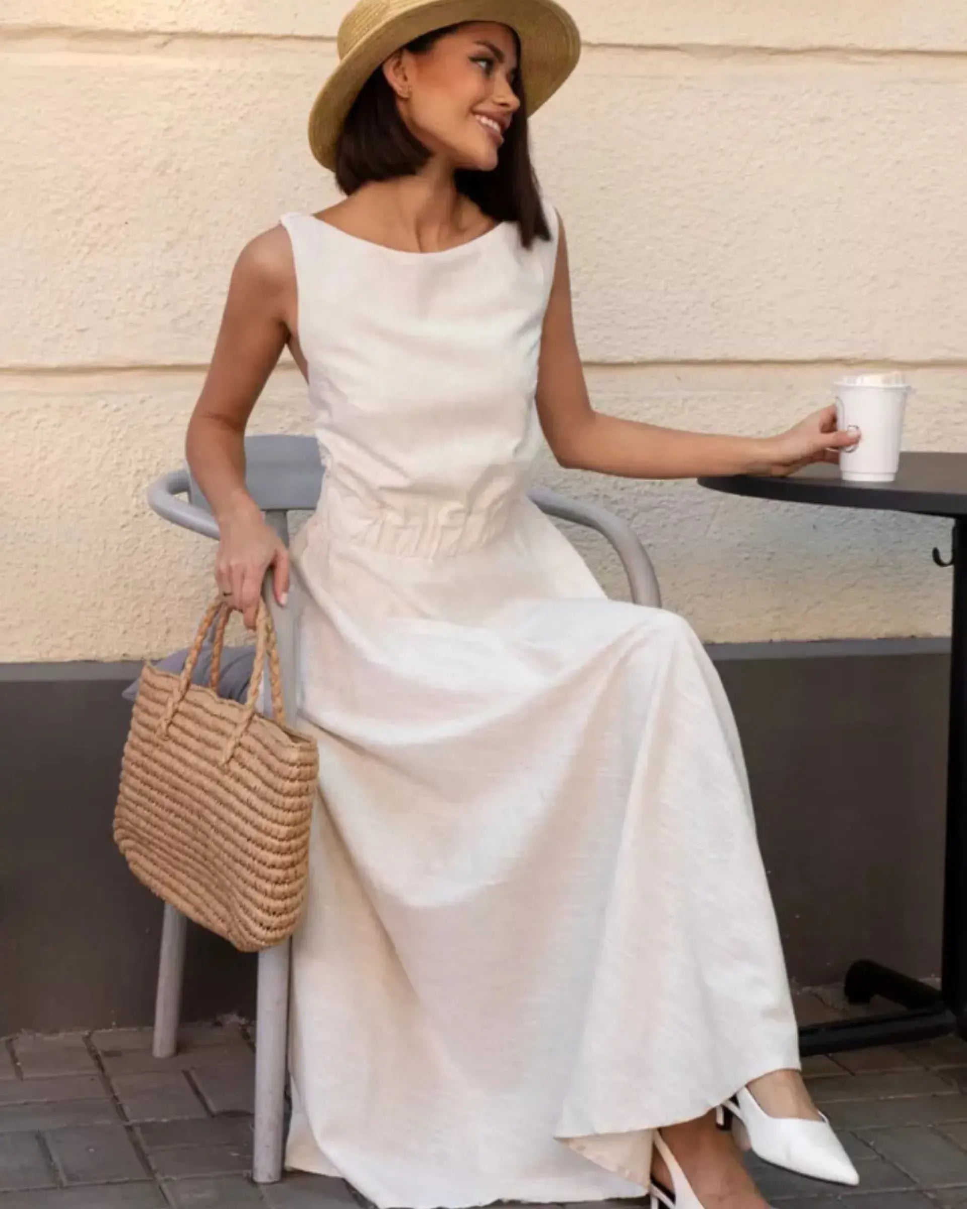 Backless Elastic Waist Full Length Dress