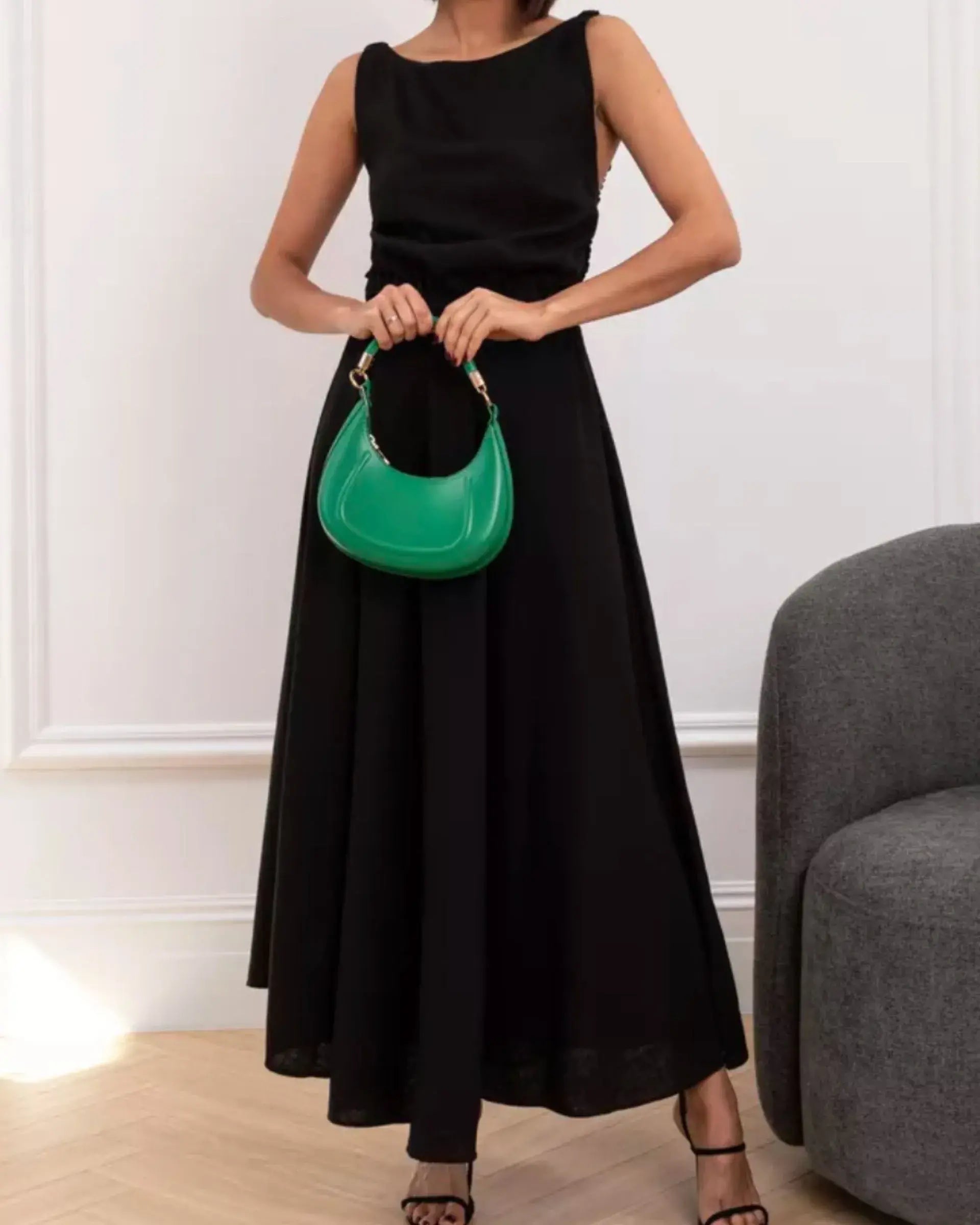 Backless Elastic Waist Full Length Dress