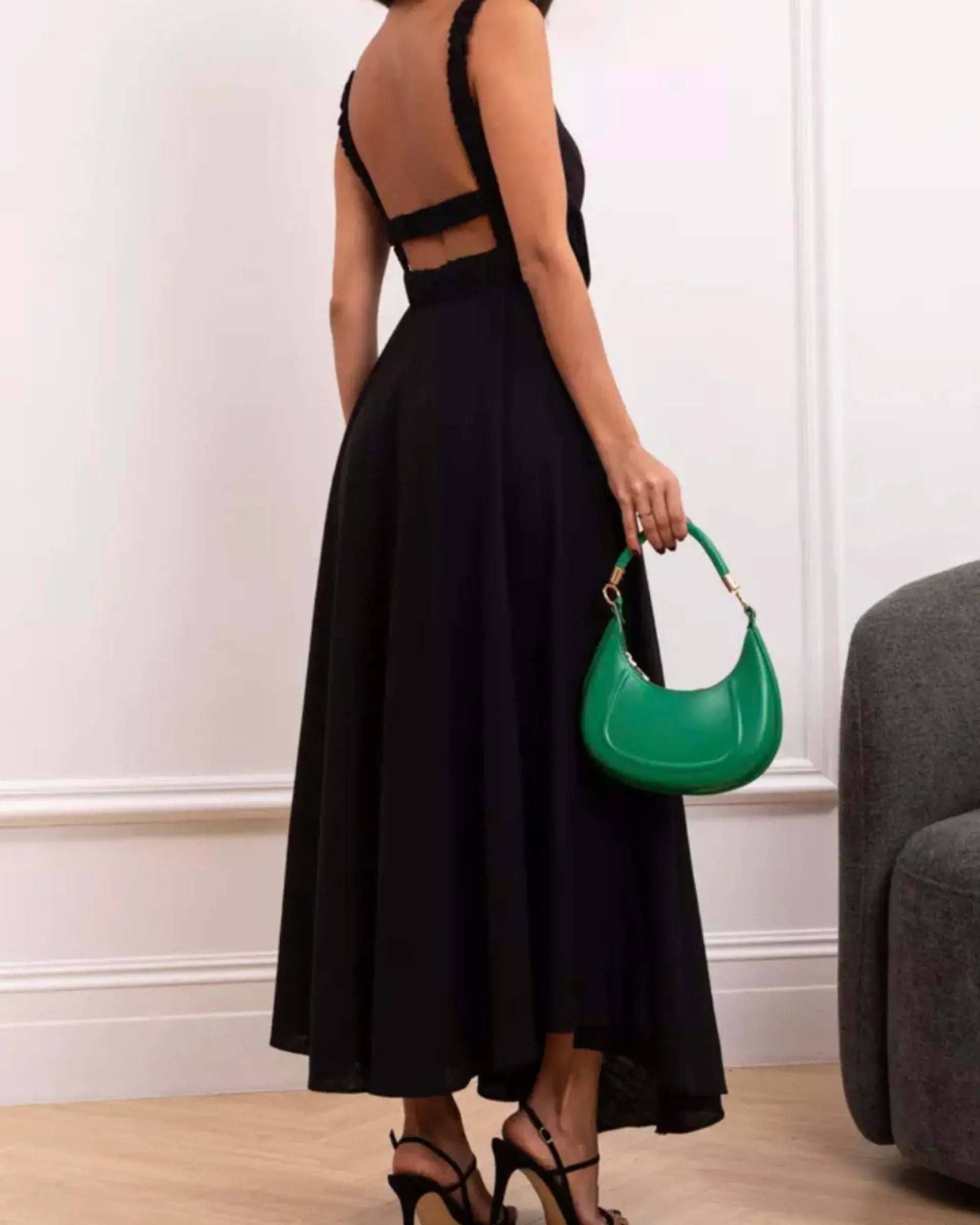Backless Elastic Waist Full Length Dress