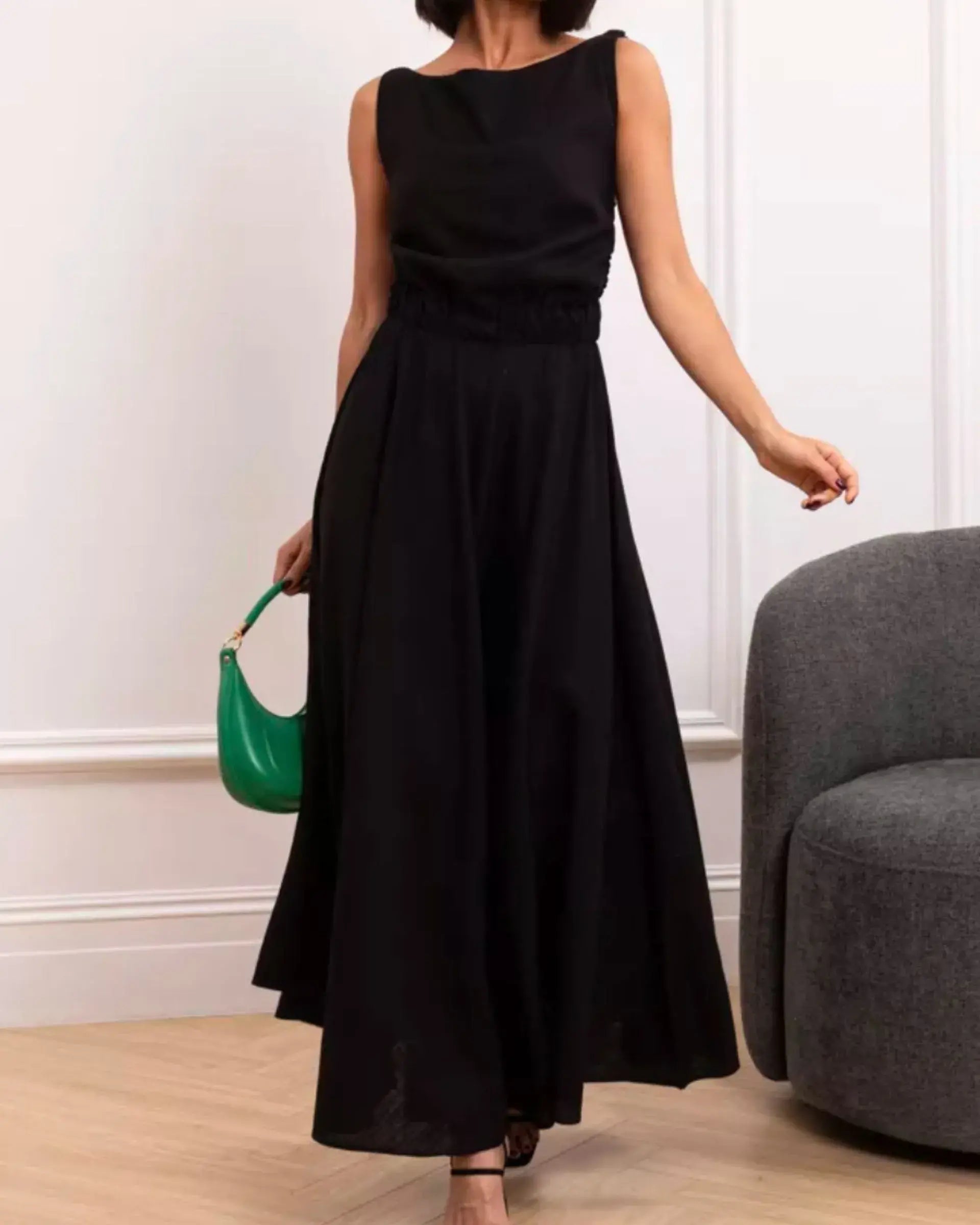 Backless Elastic Waist Full Length Dress