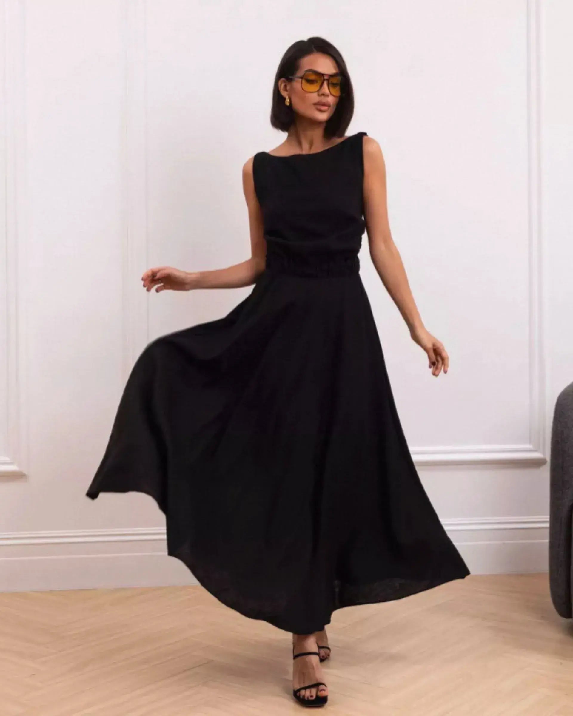 Backless Elastic Waist Full Length Dress