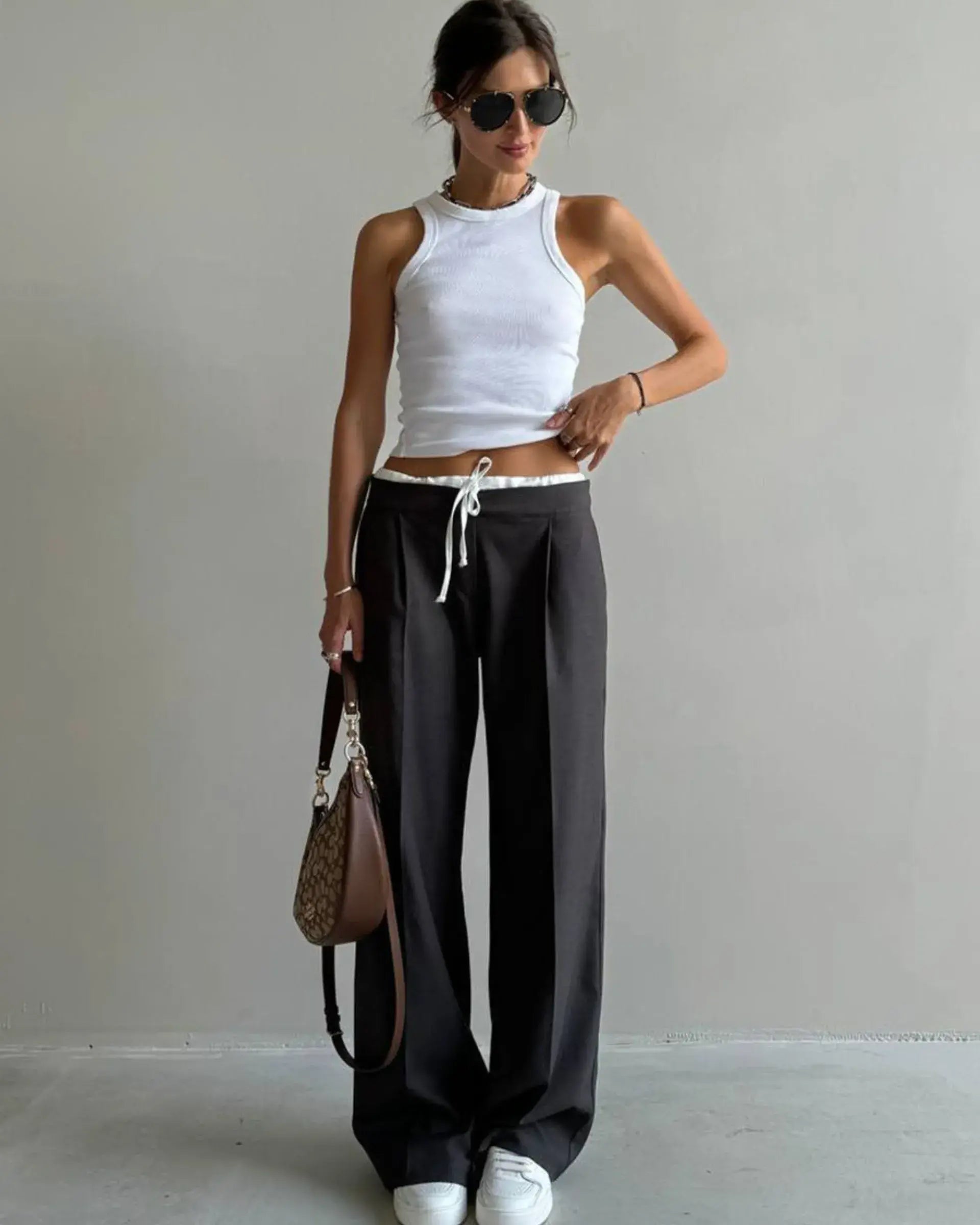Loss Pants with Faux Two-piece Lace-up Design