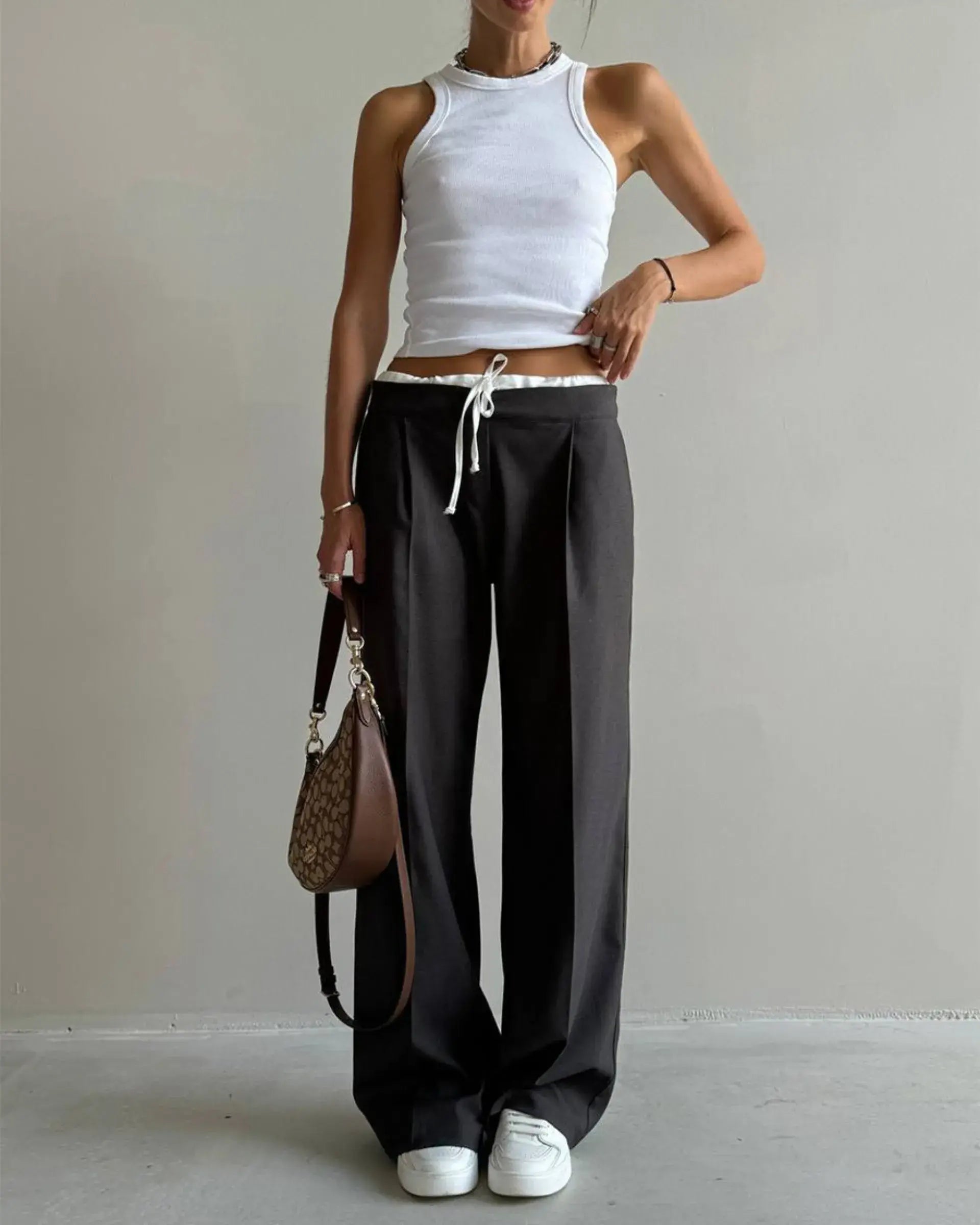 Loss Pants with Faux Two-piece Lace-up Design