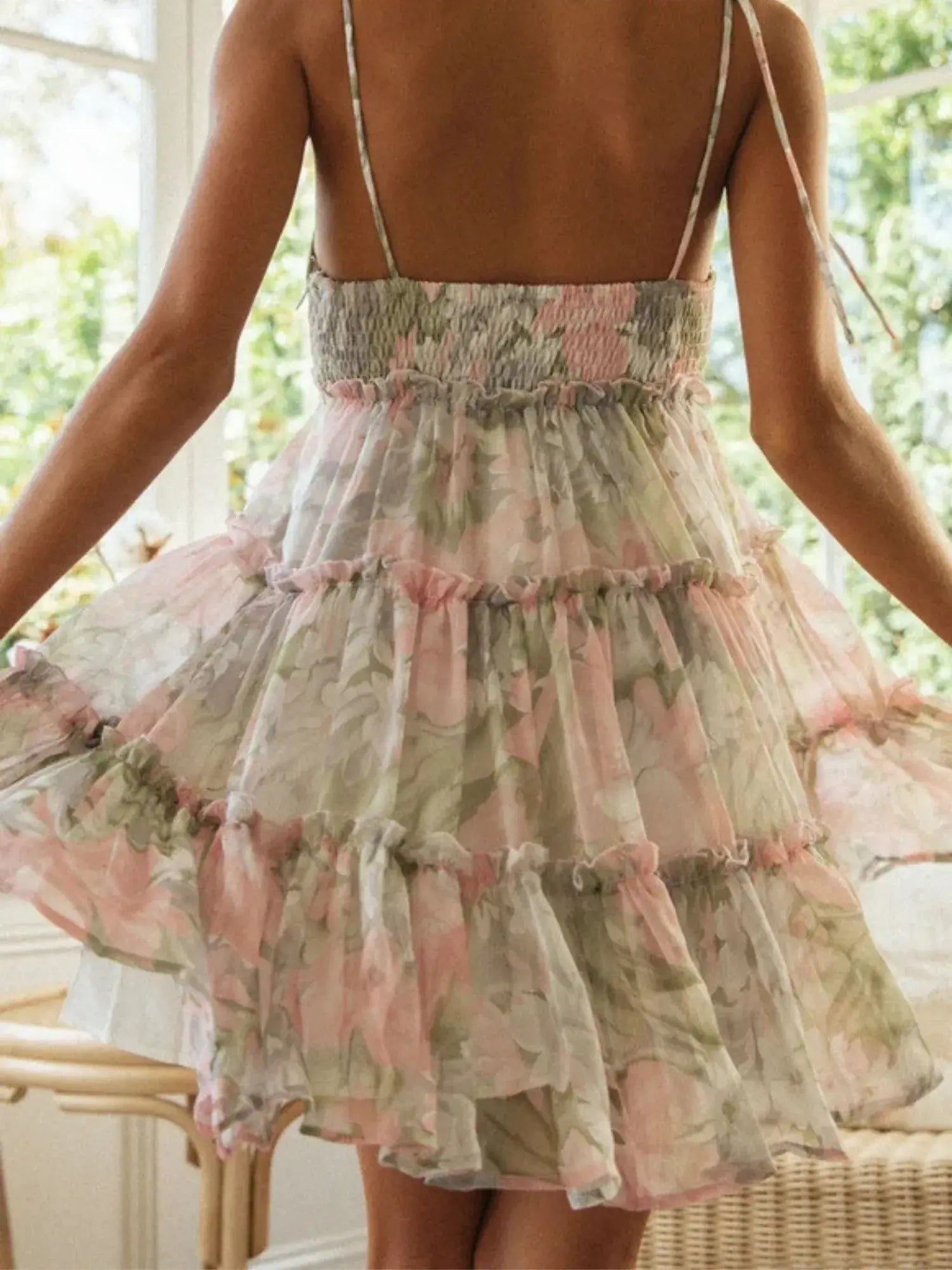 Marcella™ Chiffon High-End Floral Dress (Pink-Green)