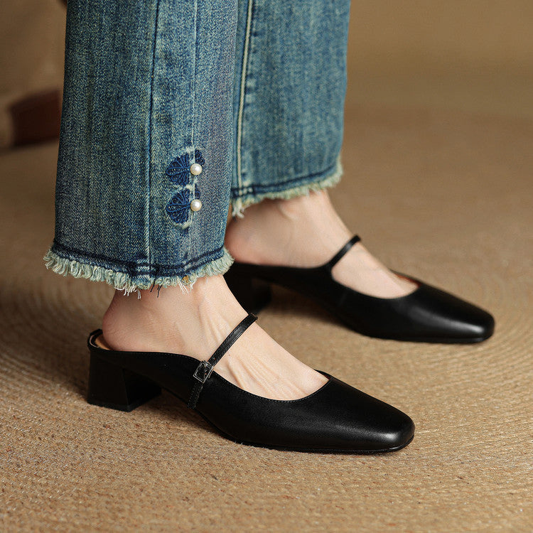 Valora Genuine Leather Slip-On Mules