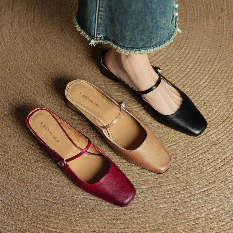 Valora Genuine Leather Slip-On Mules