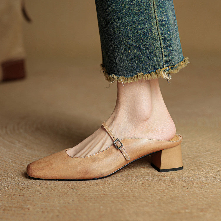 Valora Genuine Leather Slip-On Mules