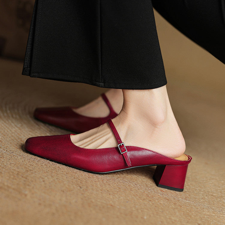 Valora Genuine Leather Slip-On Mules