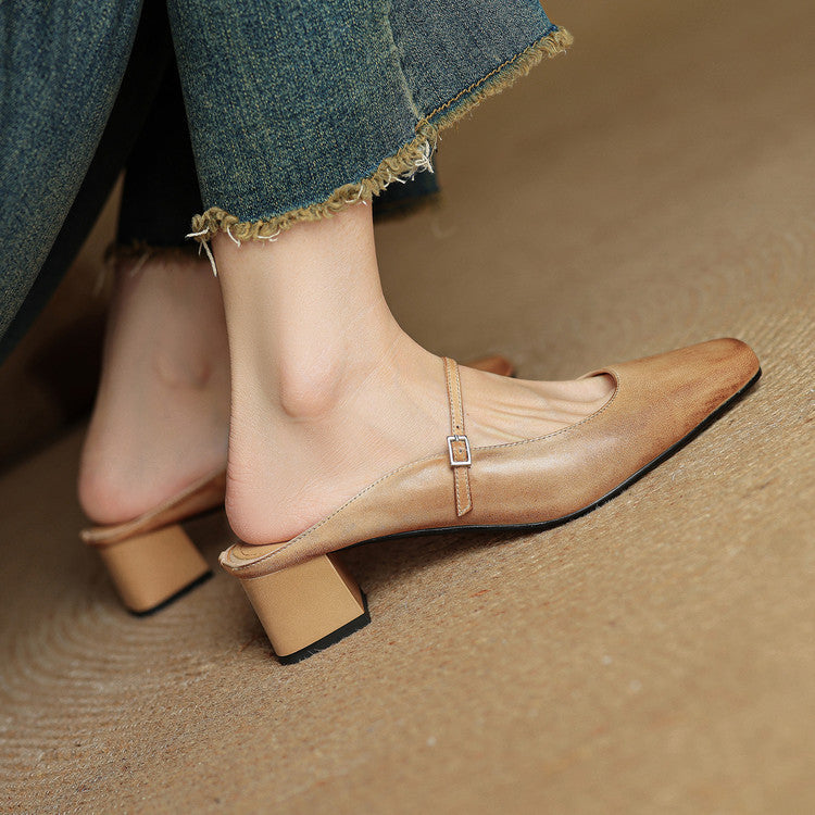 Valora Genuine Leather Slip-On Mules