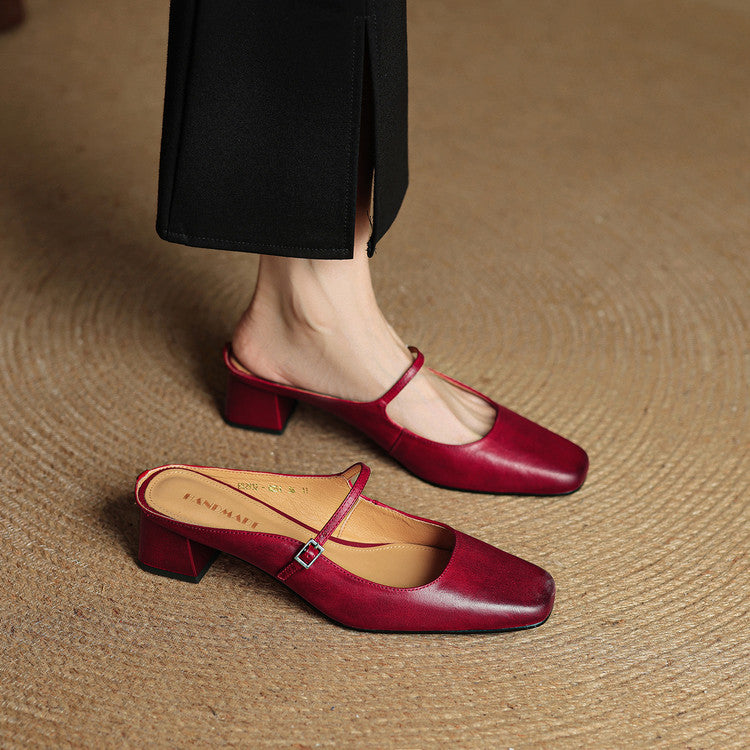 Valora Genuine Leather Slip-On Mules