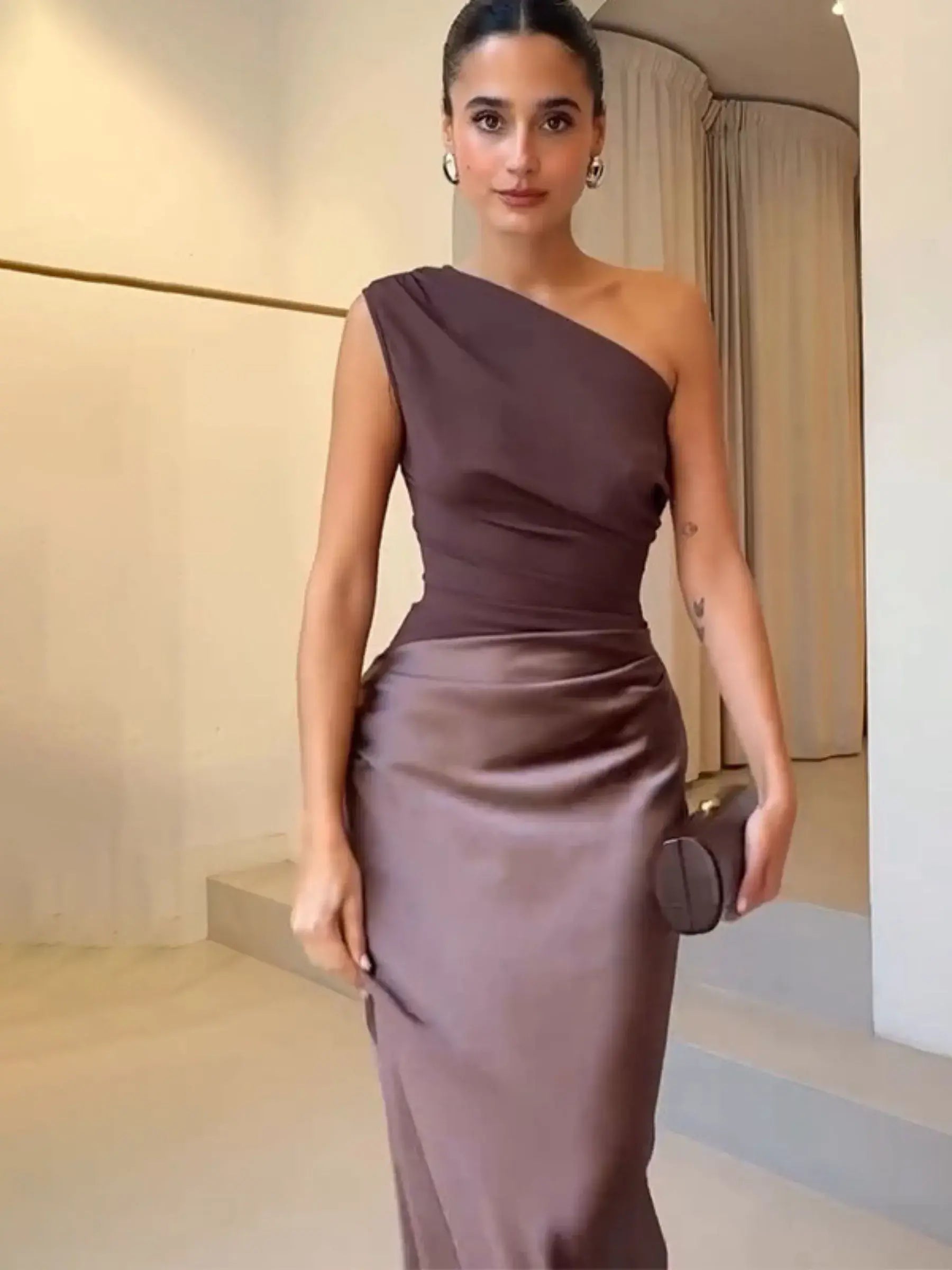 Celestina - Slanted Collar Maxi Dress