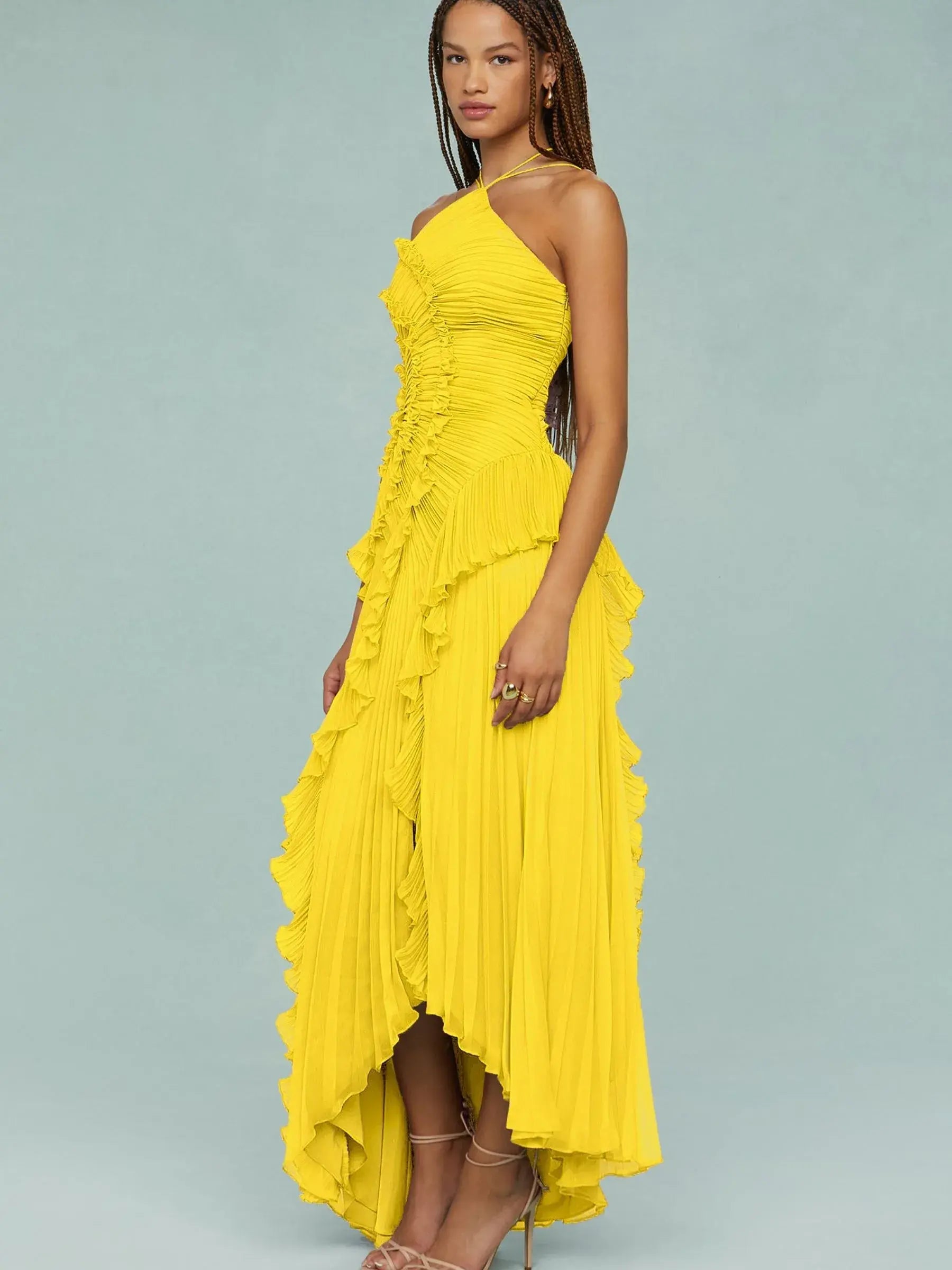 Serena - Frill Halter Neck Midi Dress