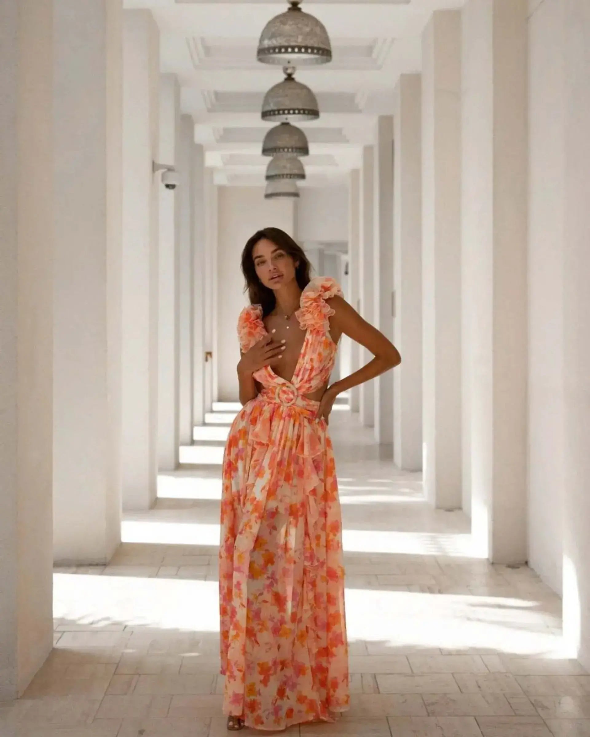 Ruffled Floral Maxi Dress