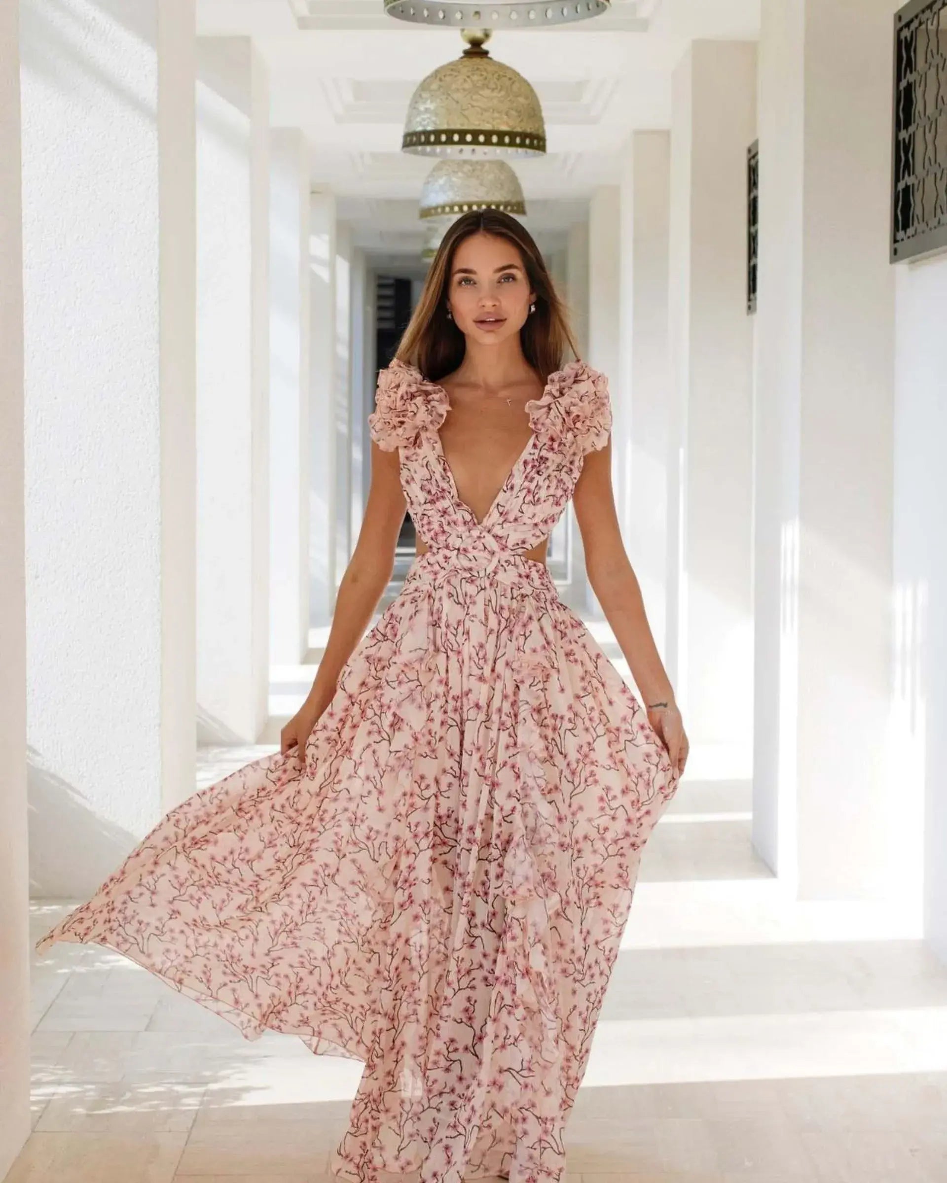 Ruffled Floral Maxi Dress