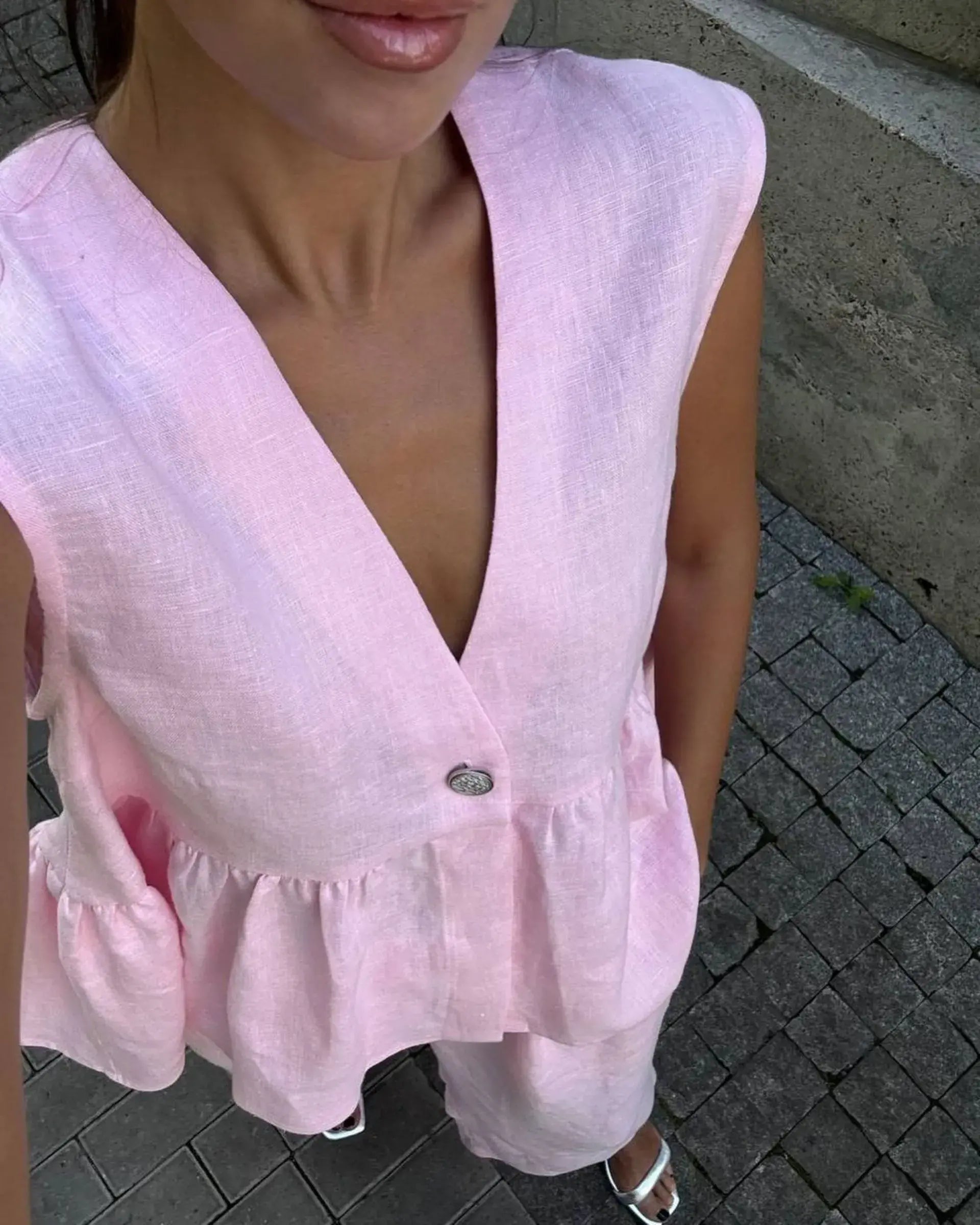 Two-pieces V-neck Sleeveless Vest Long Pants
