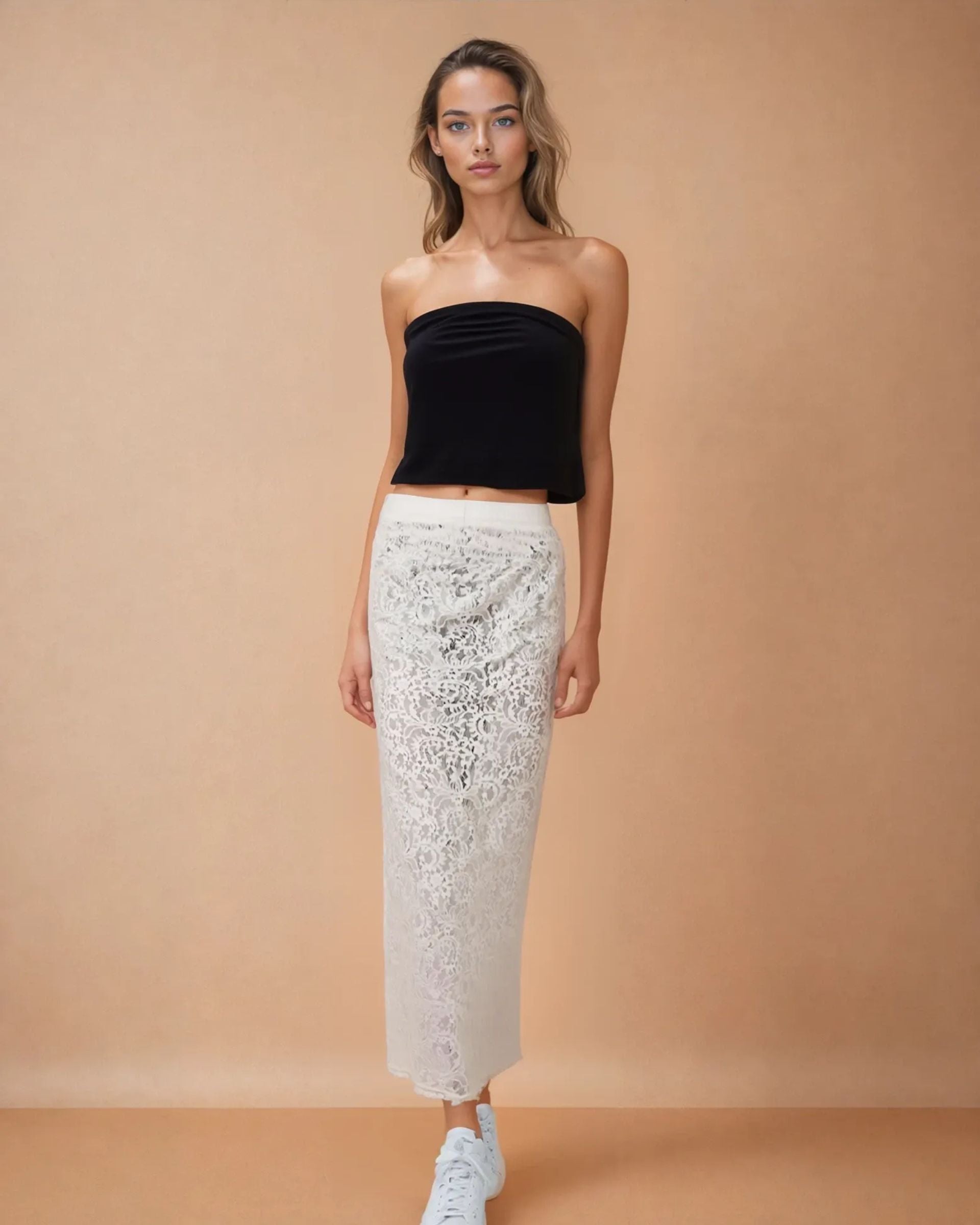White Lace Skirt Back Slit