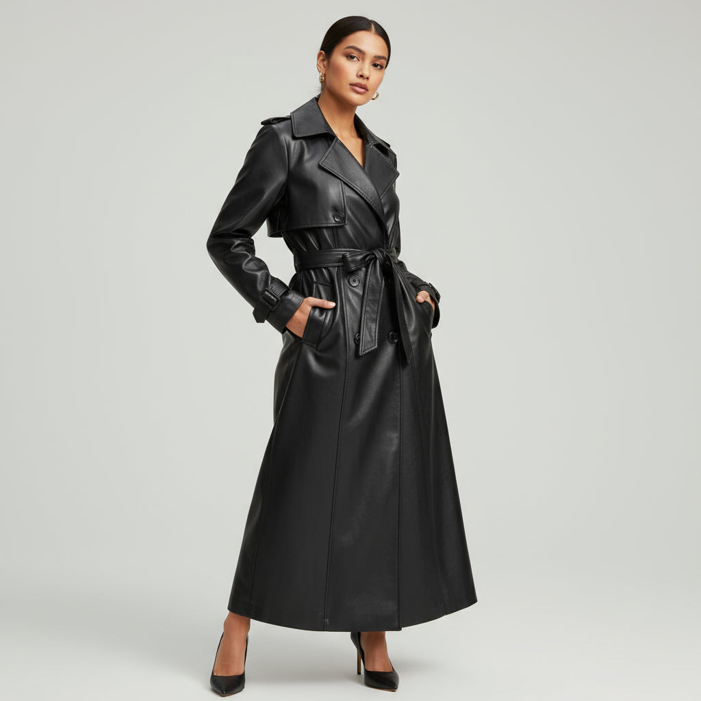 Calista Genuine Leather Trench Coat