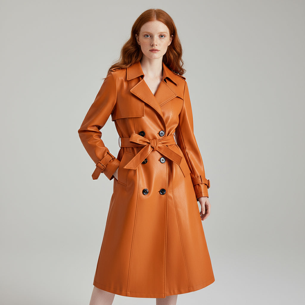 Calista Genuine Leather Trench Coat