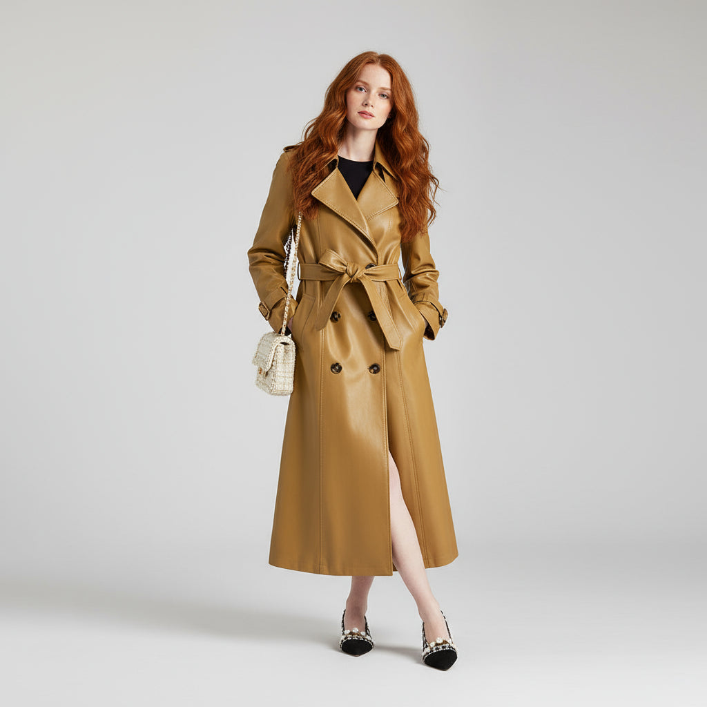 Calista Genuine Leather Trench Coat