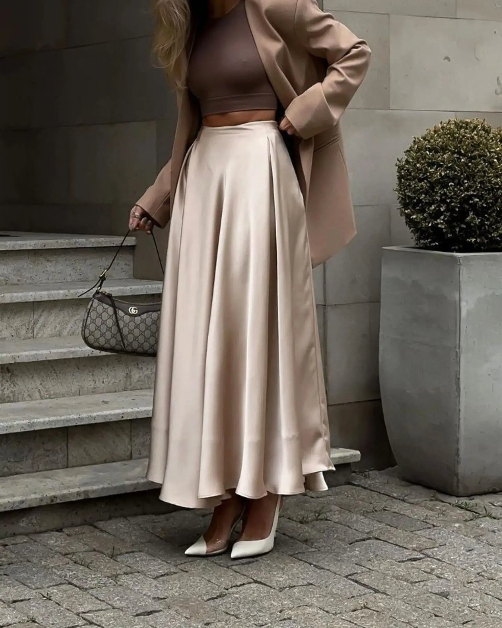 High waist Long Satin Dress
