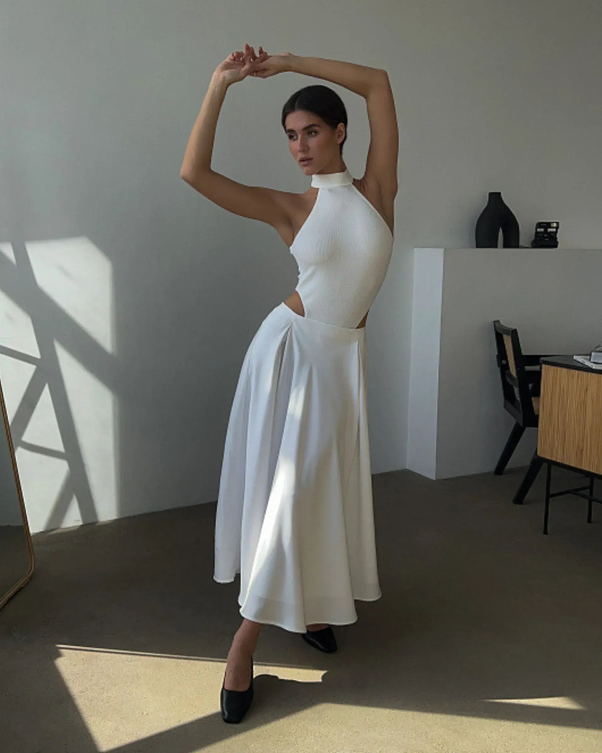 High waist Long Satin Dress