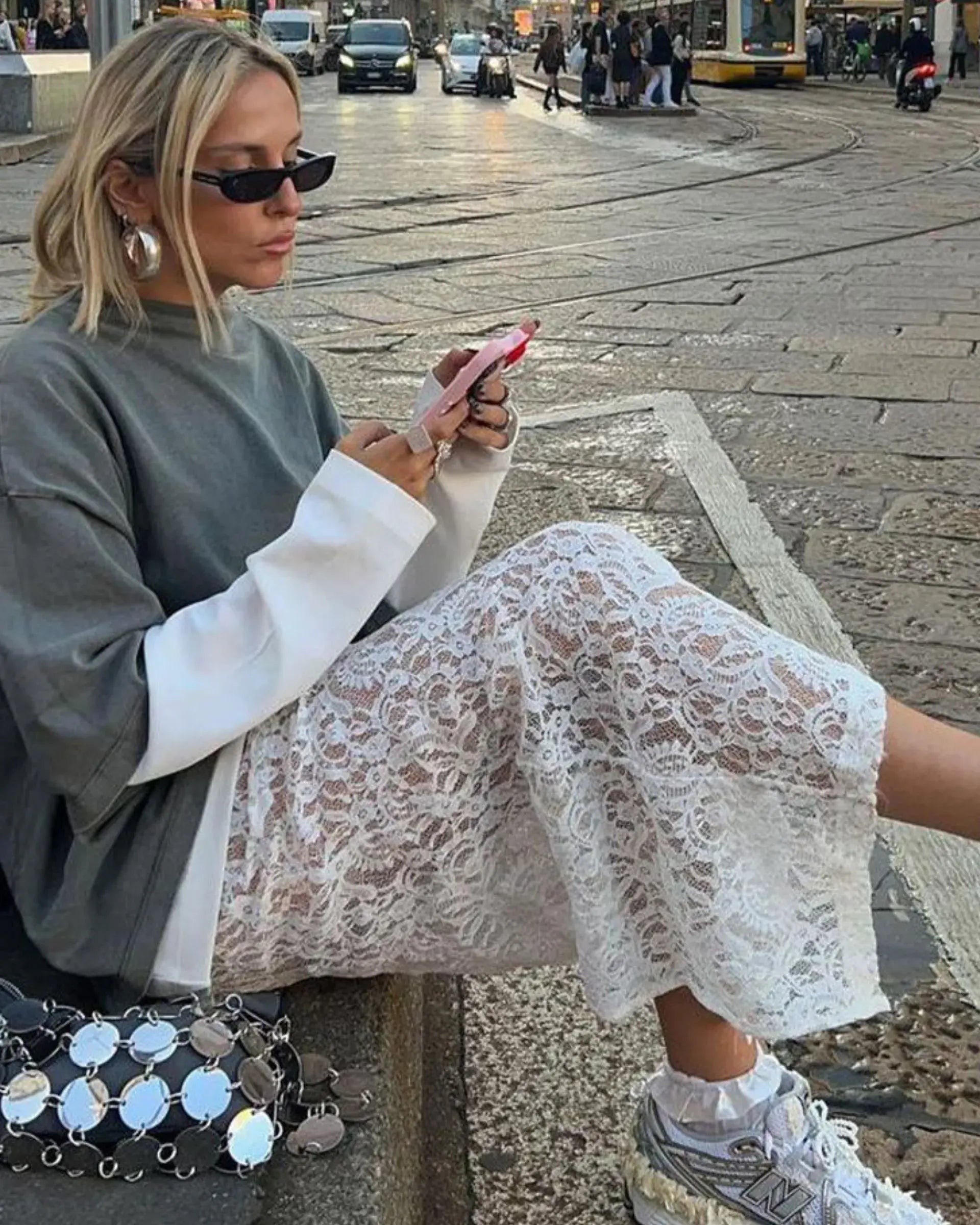 White Lace Skirt Back Slit
