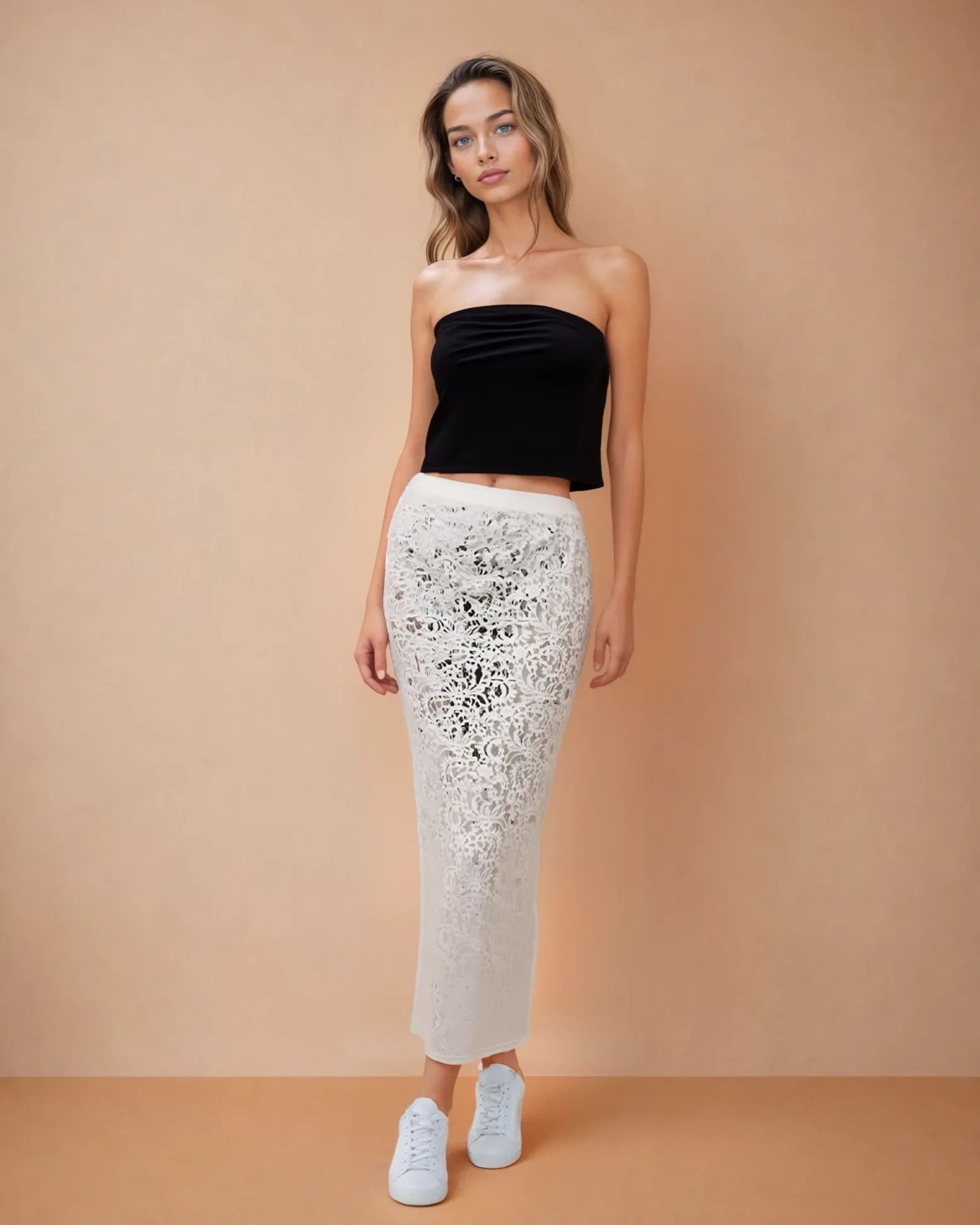 White Lace Skirt Back Slit