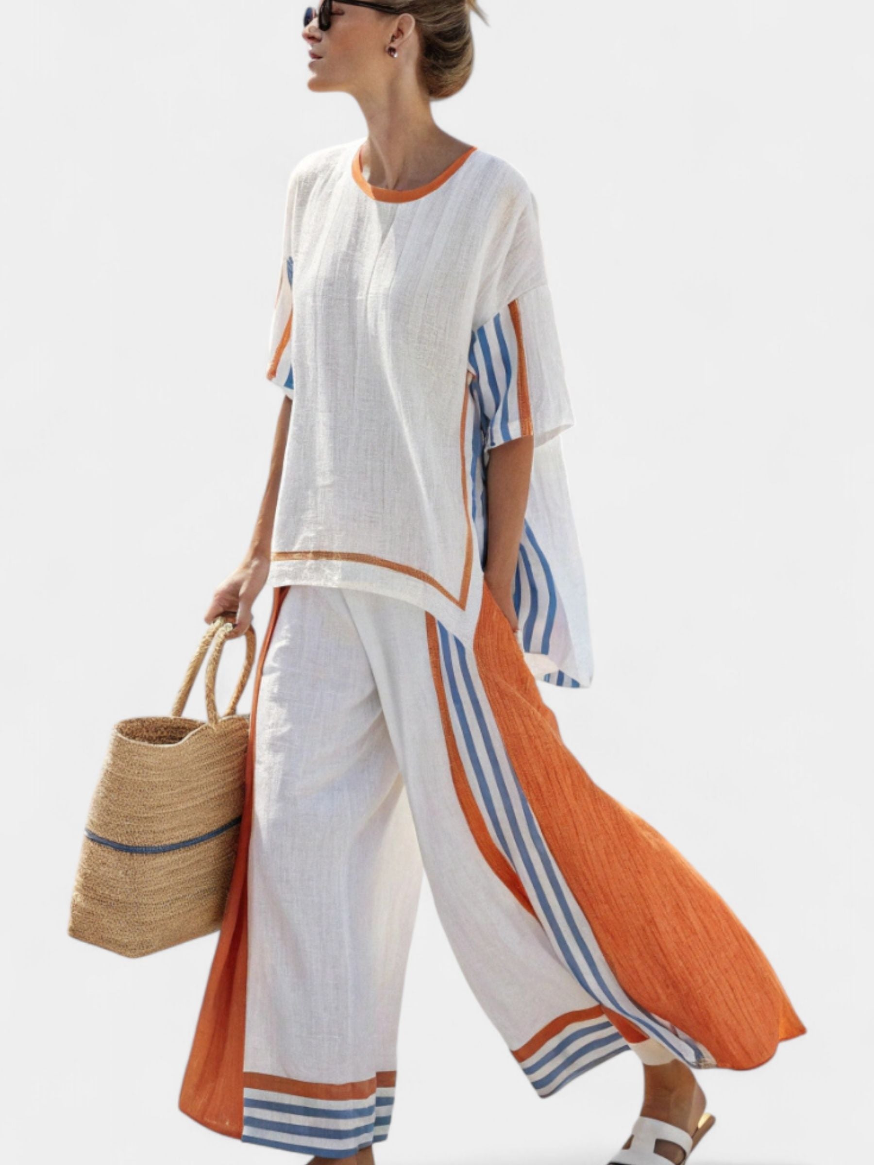 María Ethnic Bamboo Set with Stripes and Wide cut