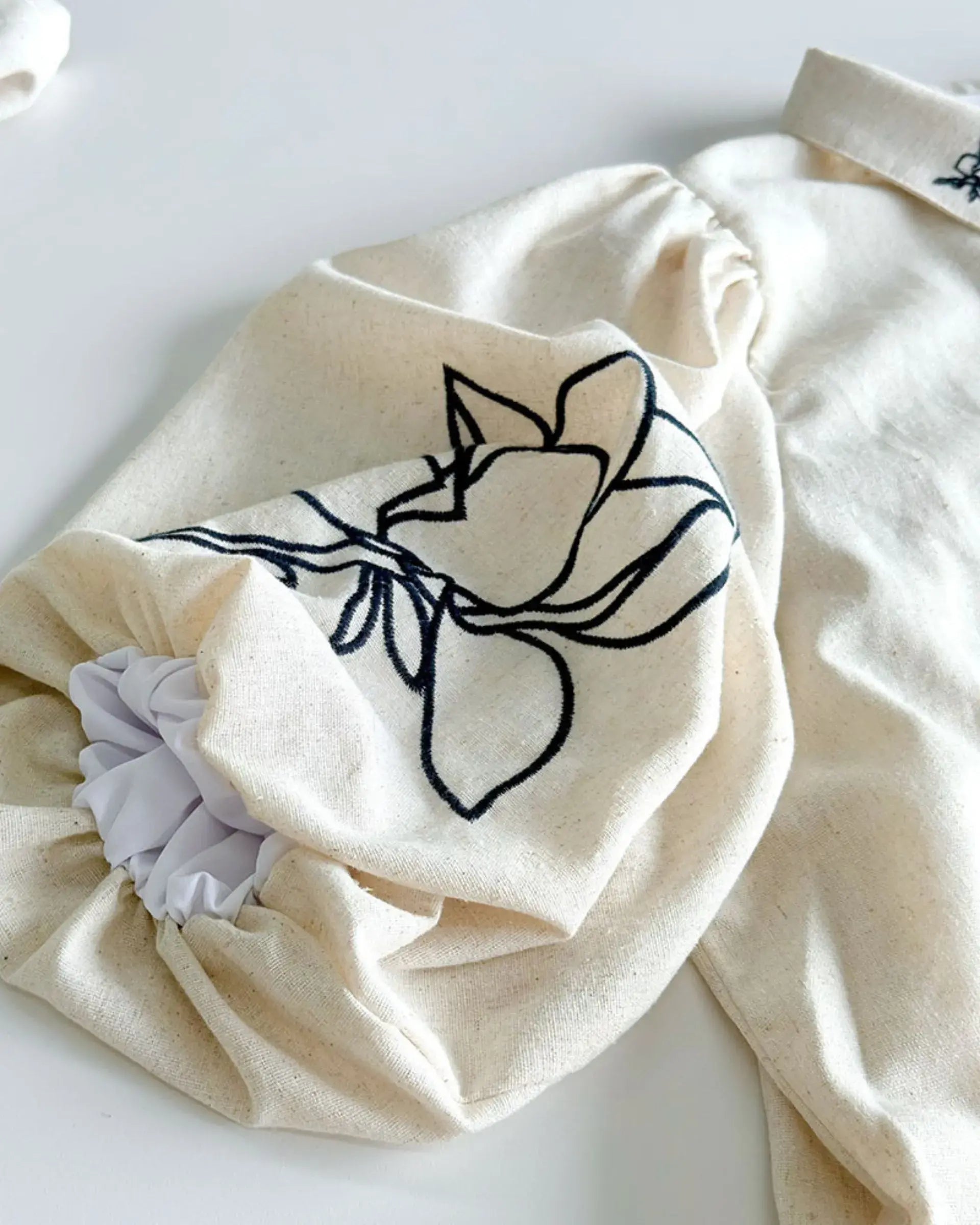 Puffer Sleeve Fashion Linen Embroidered Shirt