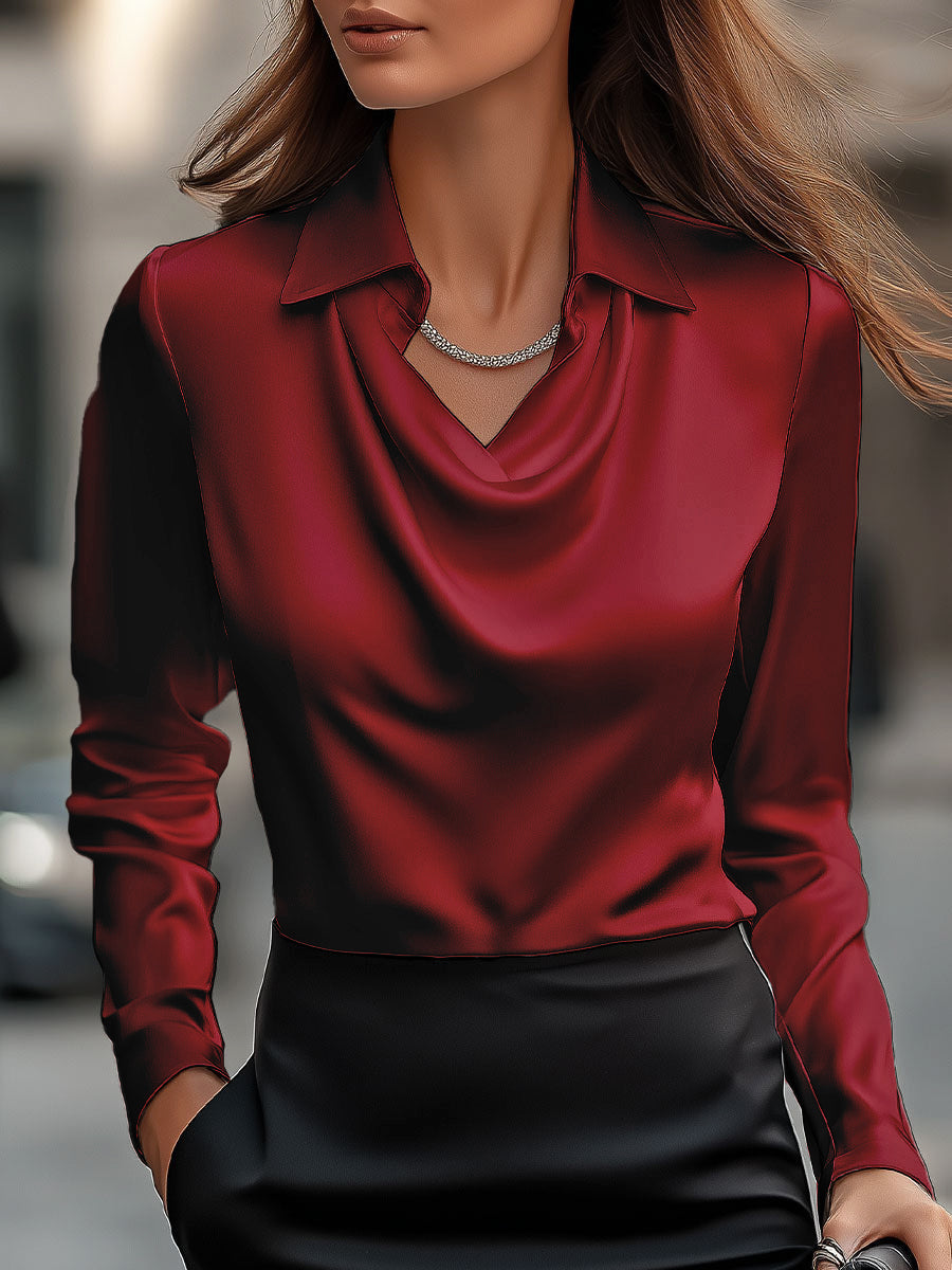 Vienna Satin Blouse with Draped Neckline