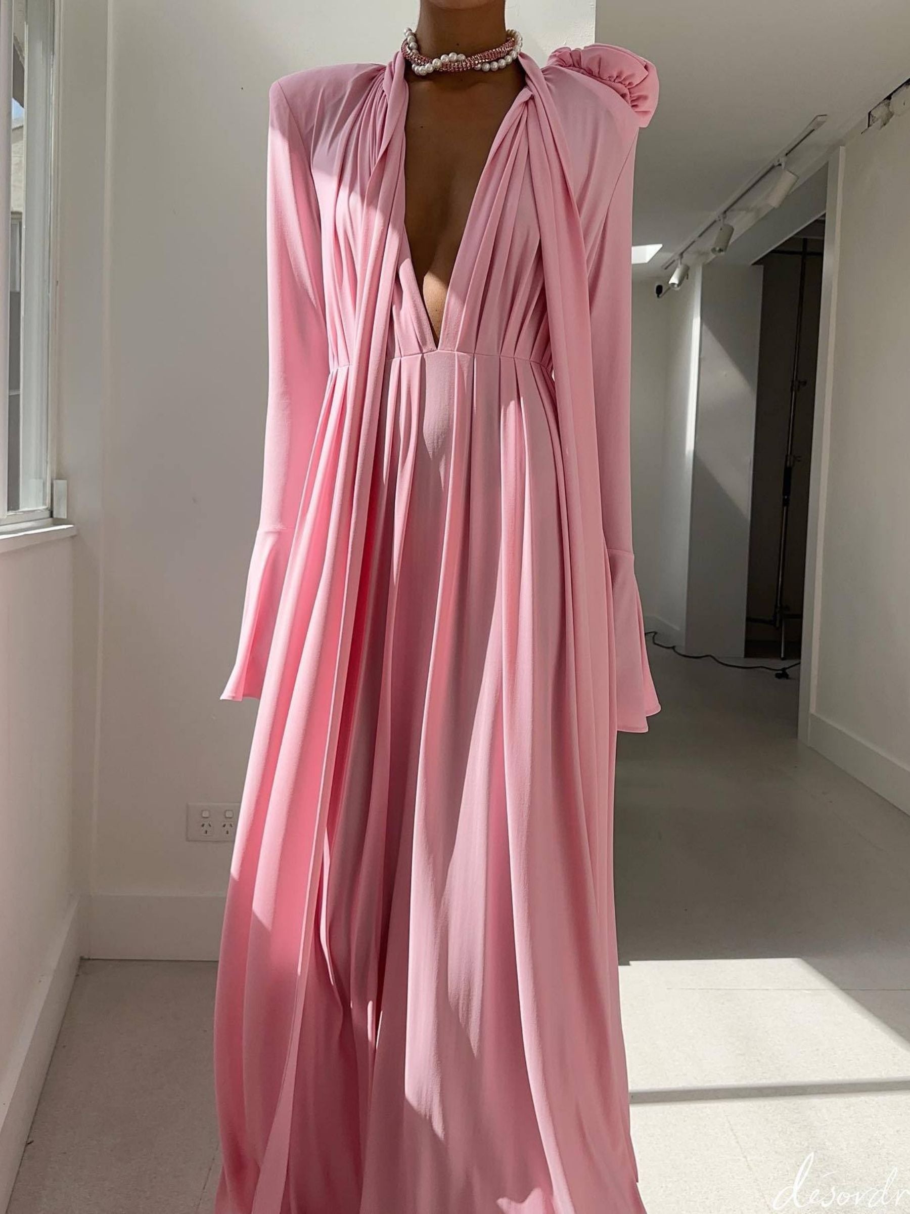Amelie - 3D Flower Deep‑V Maxi Dress