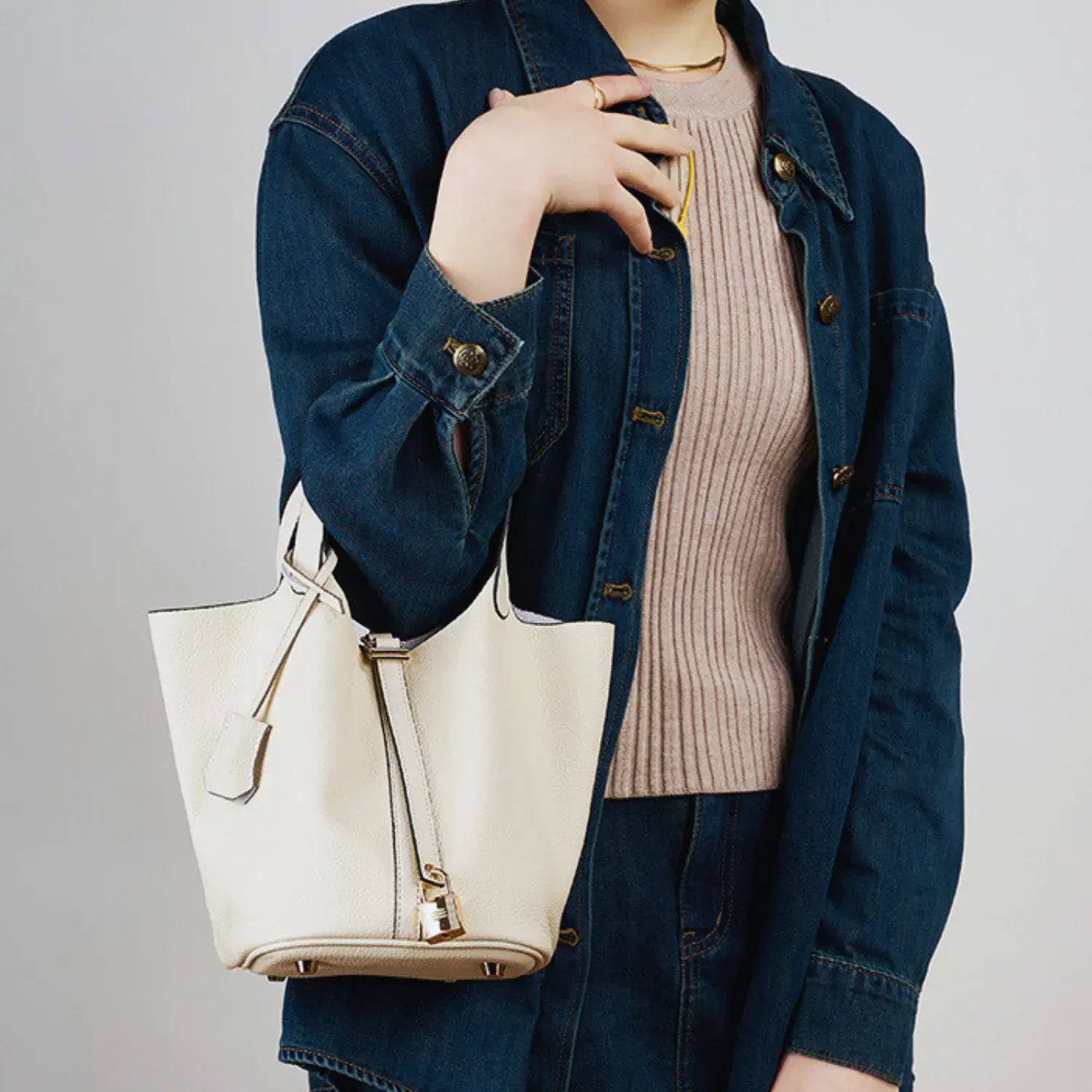 Bellara Genuine Leather Gold Buckle Tote Bag