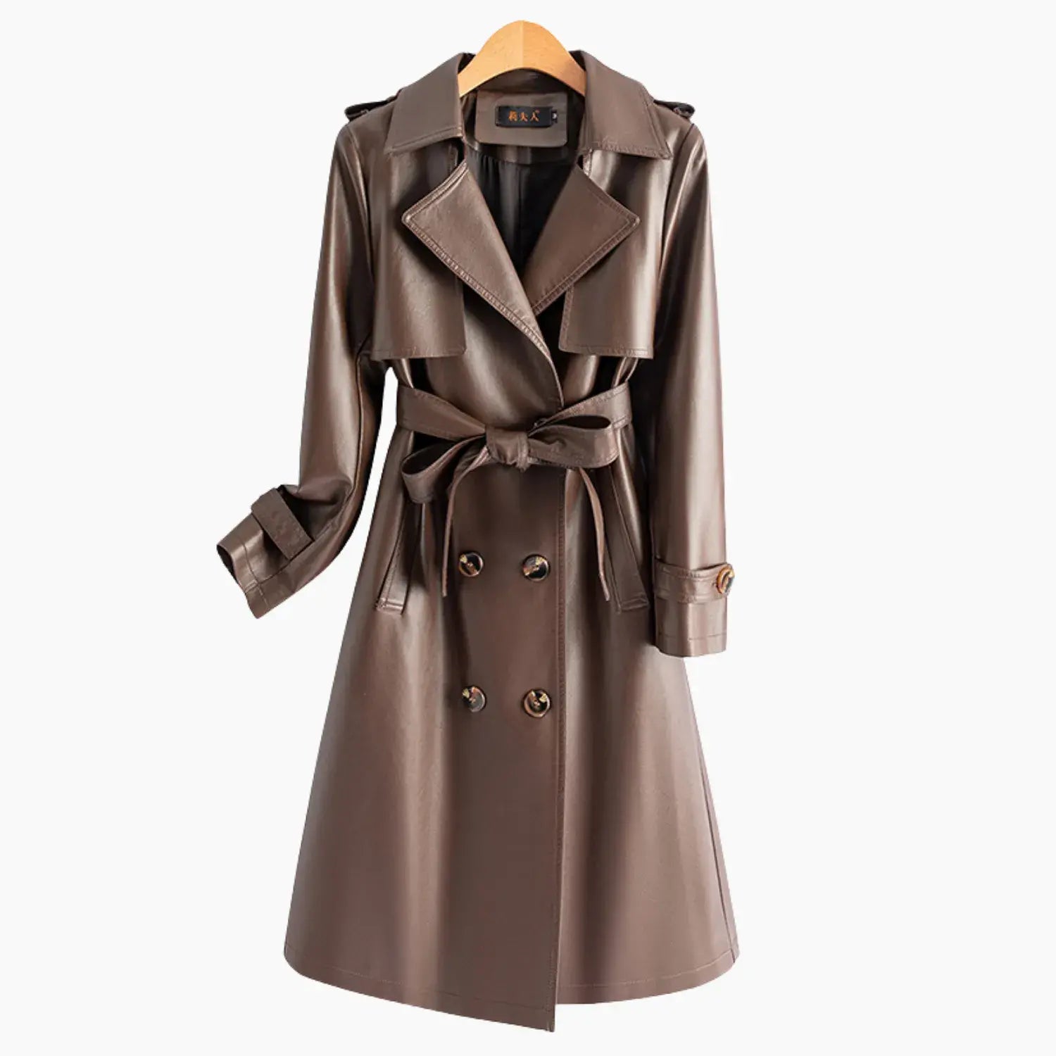 Calista Genuine Leather Trench Coat