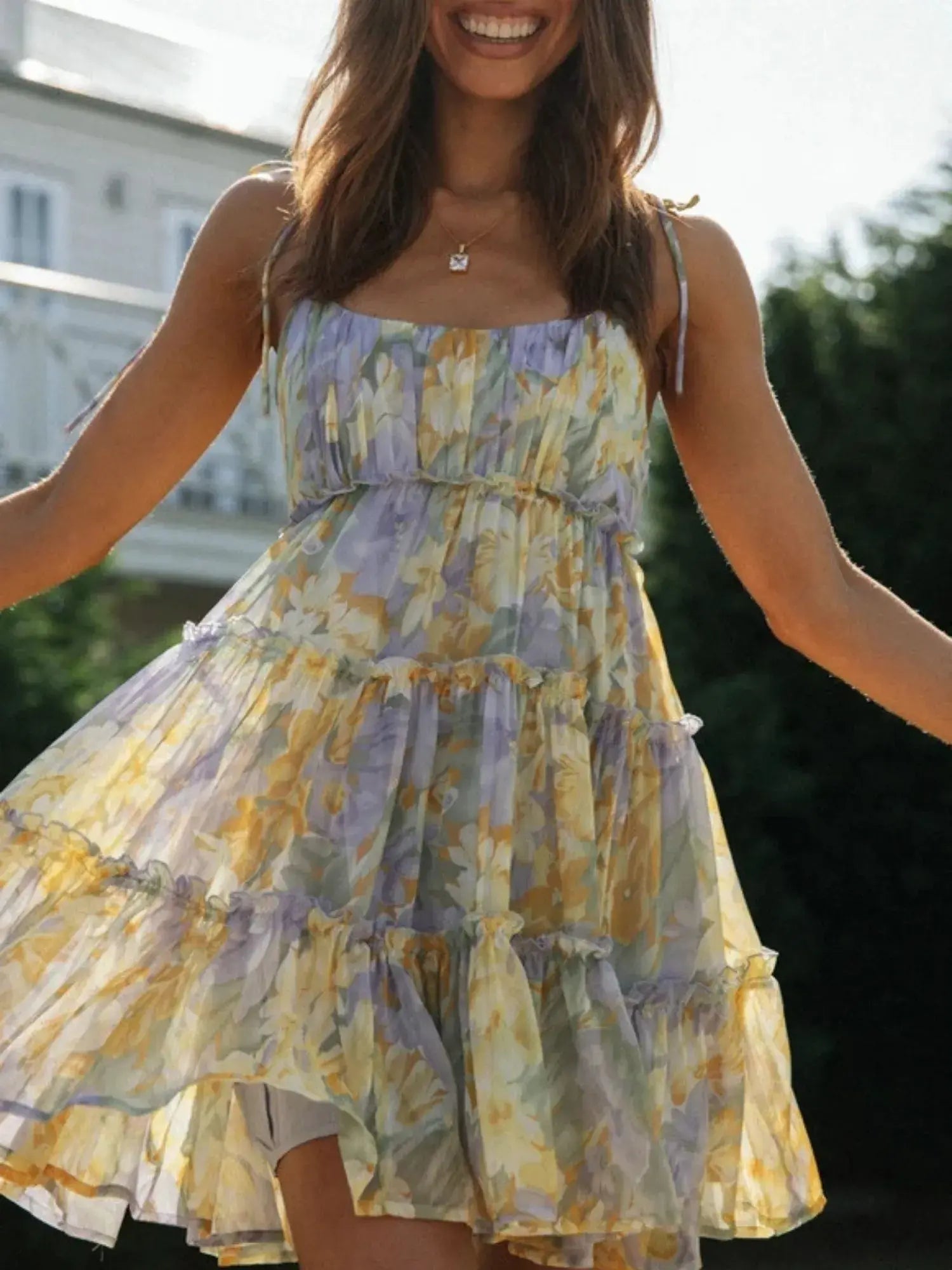 Marcella™ Chiffon High-End Floral Dress (Purple-Yellow)