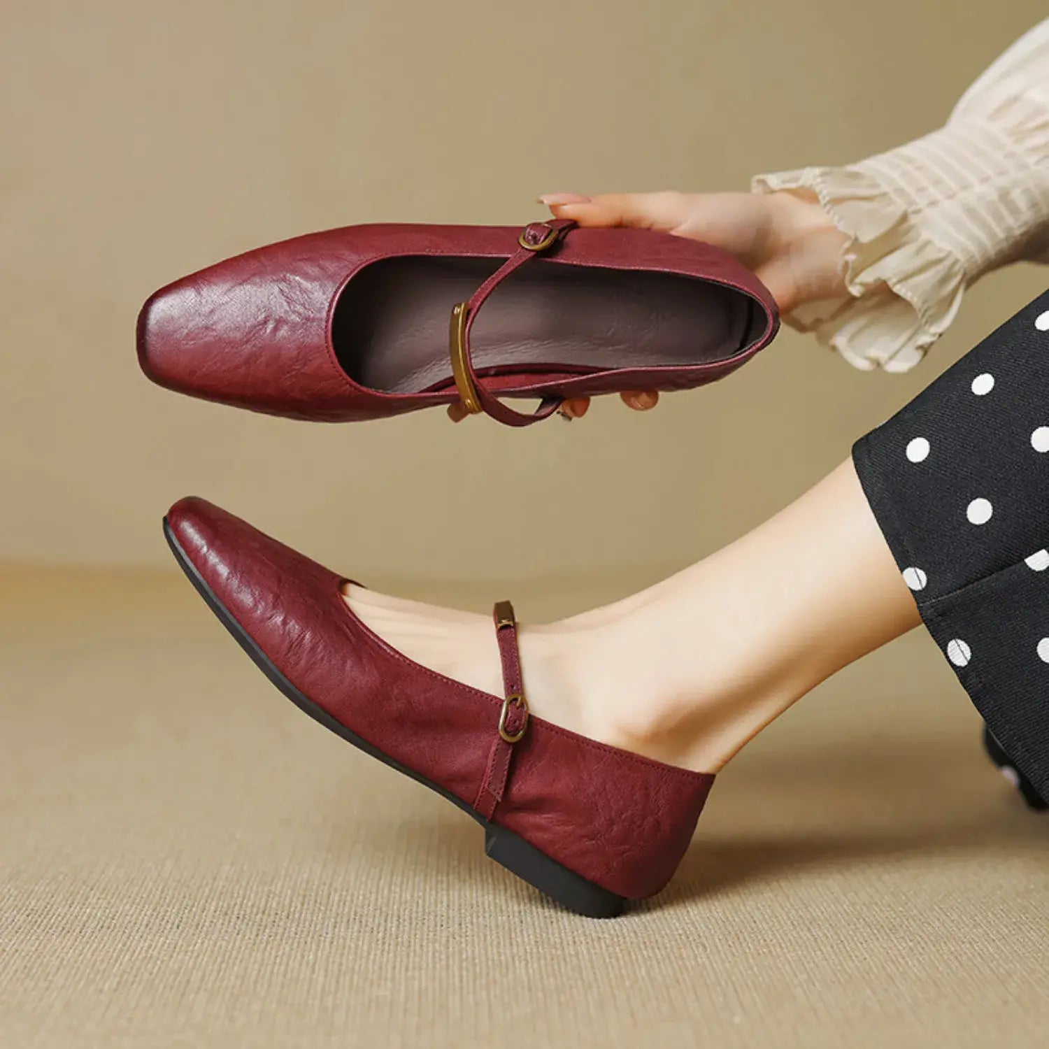 Marisol Genuine Leather Flat Mary Jane